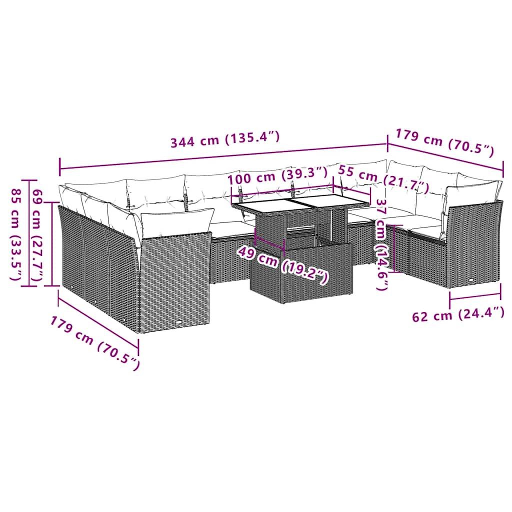 Voir la diapositive 6 : VIDAXL Salon de jardin et coussins 11 pcs marron resine tressee