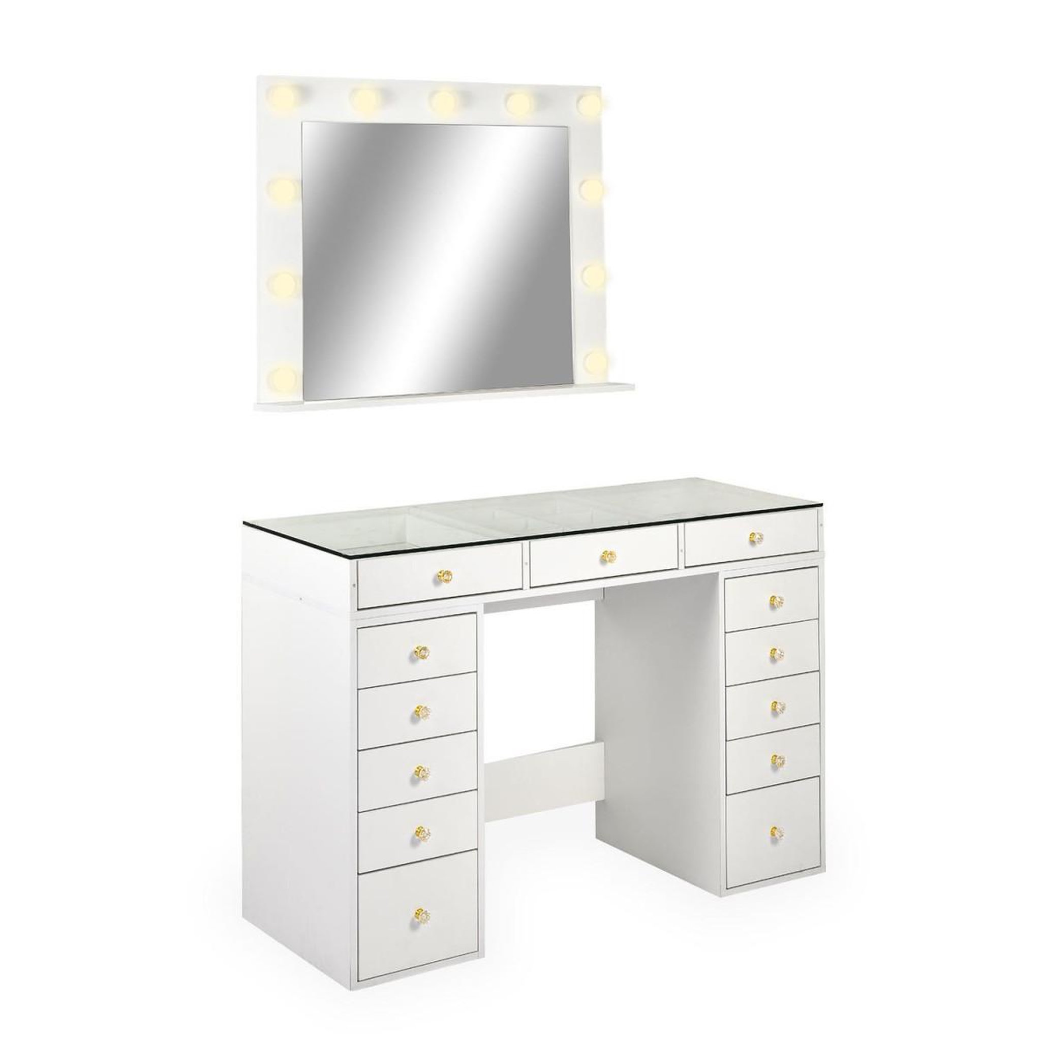 Paris Prix Coiffeuse avec 13 tiroirs & miroir  beauté  120cm blanc