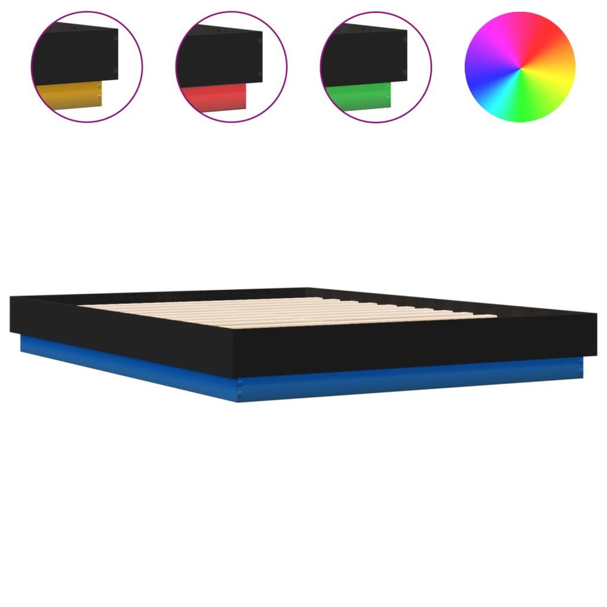 Voir la diapositive 2 : VIDAXL Cadre de lit avec LED sans matelas noir 150x200 cm