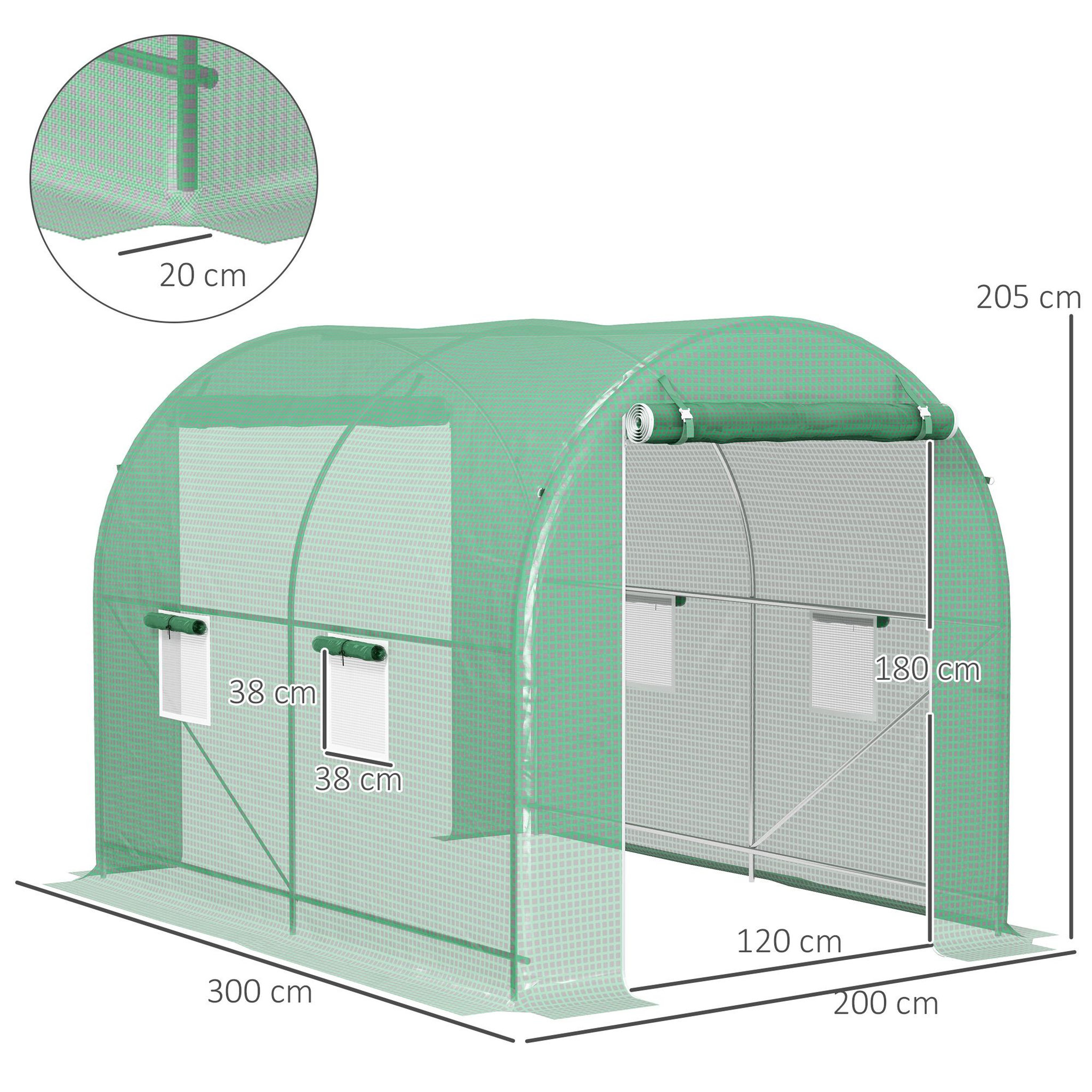 Voir la diapositive 3 : OUTSUNNY Serre de jardin tunnel surface sol 6 m² châssis tubulaire renforcé vert