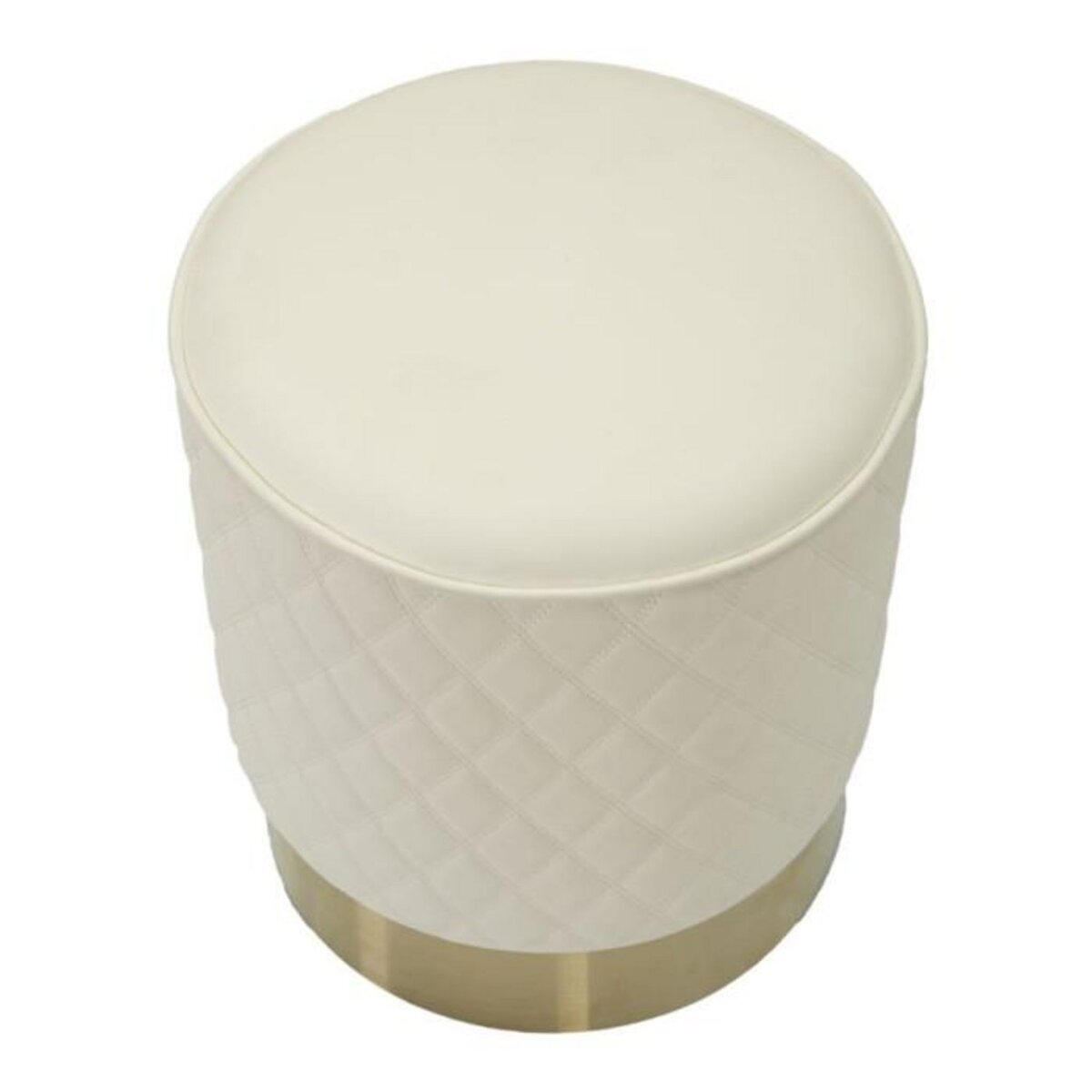 Paris Prix Pouf Matelassé  Sharon  38cm Blanc & Or