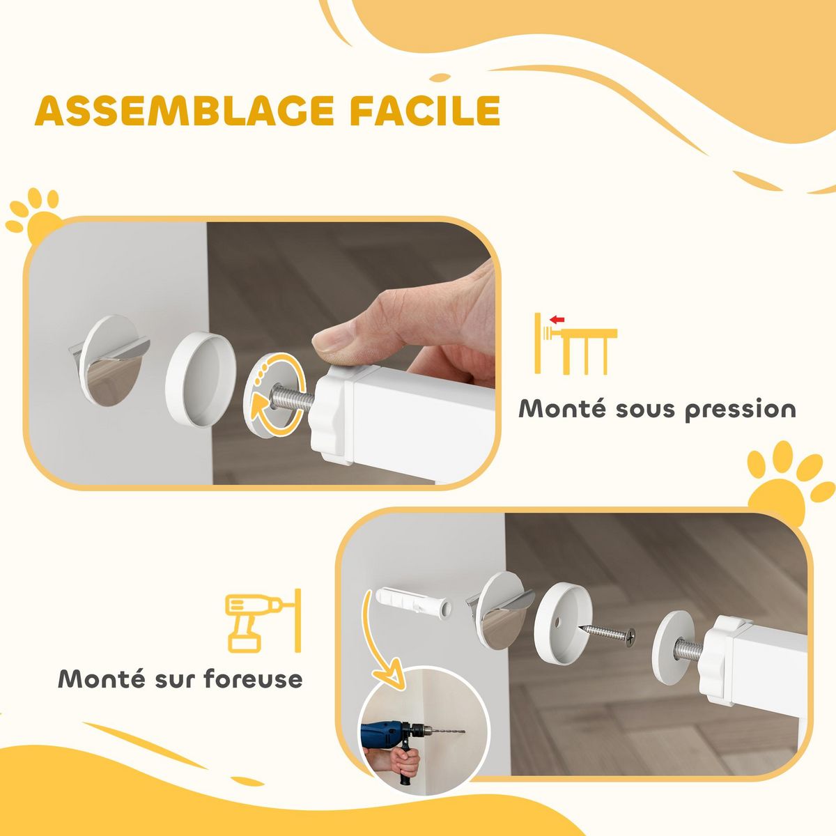 PAWHUT Barrière de sécurité pour chien - barrière à pression ajustable - 2 portes verrouillables - acier blanc
