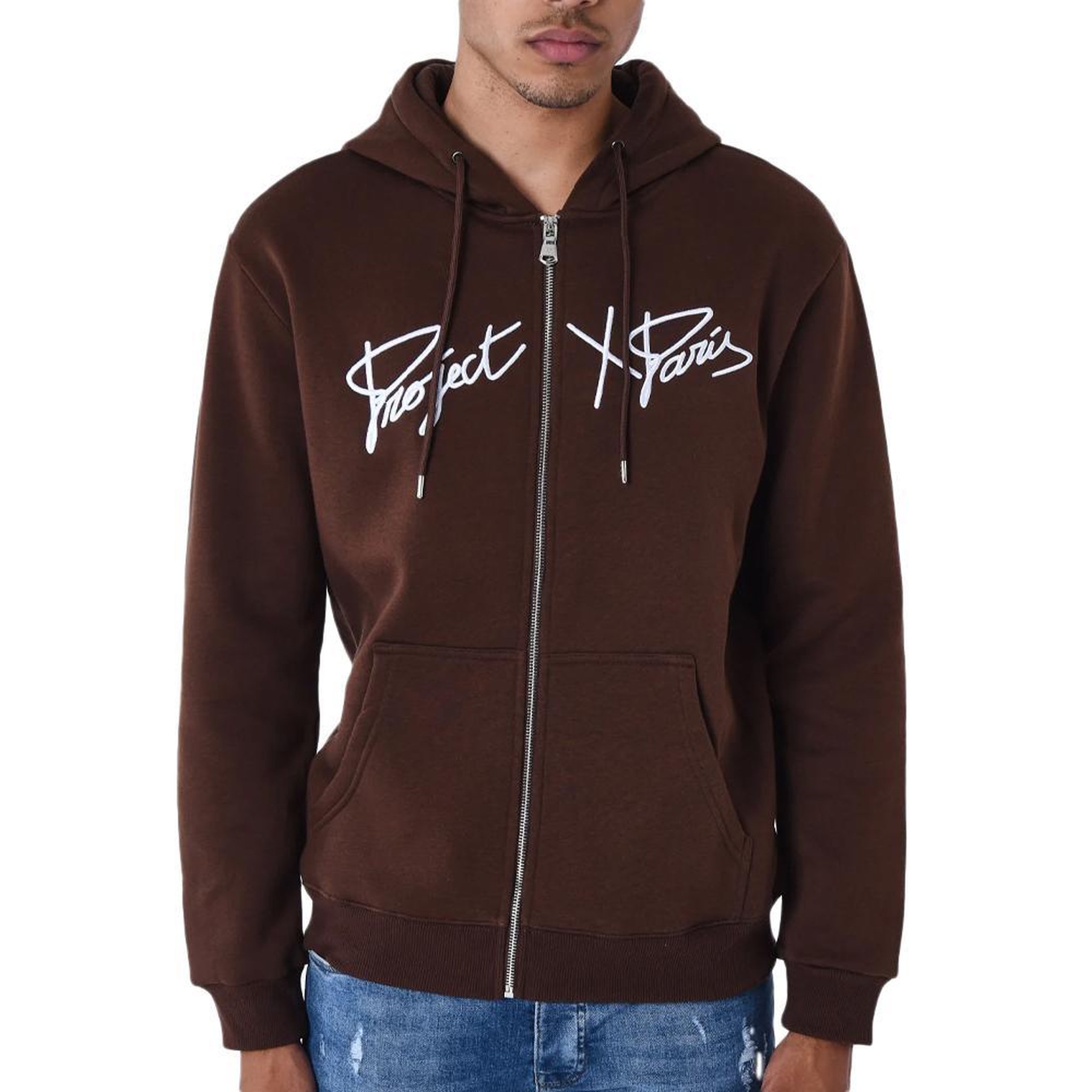 Project X Sweat Zippé  Homme Project X Paris Broderie Origin. Coloris disponibles : Marron