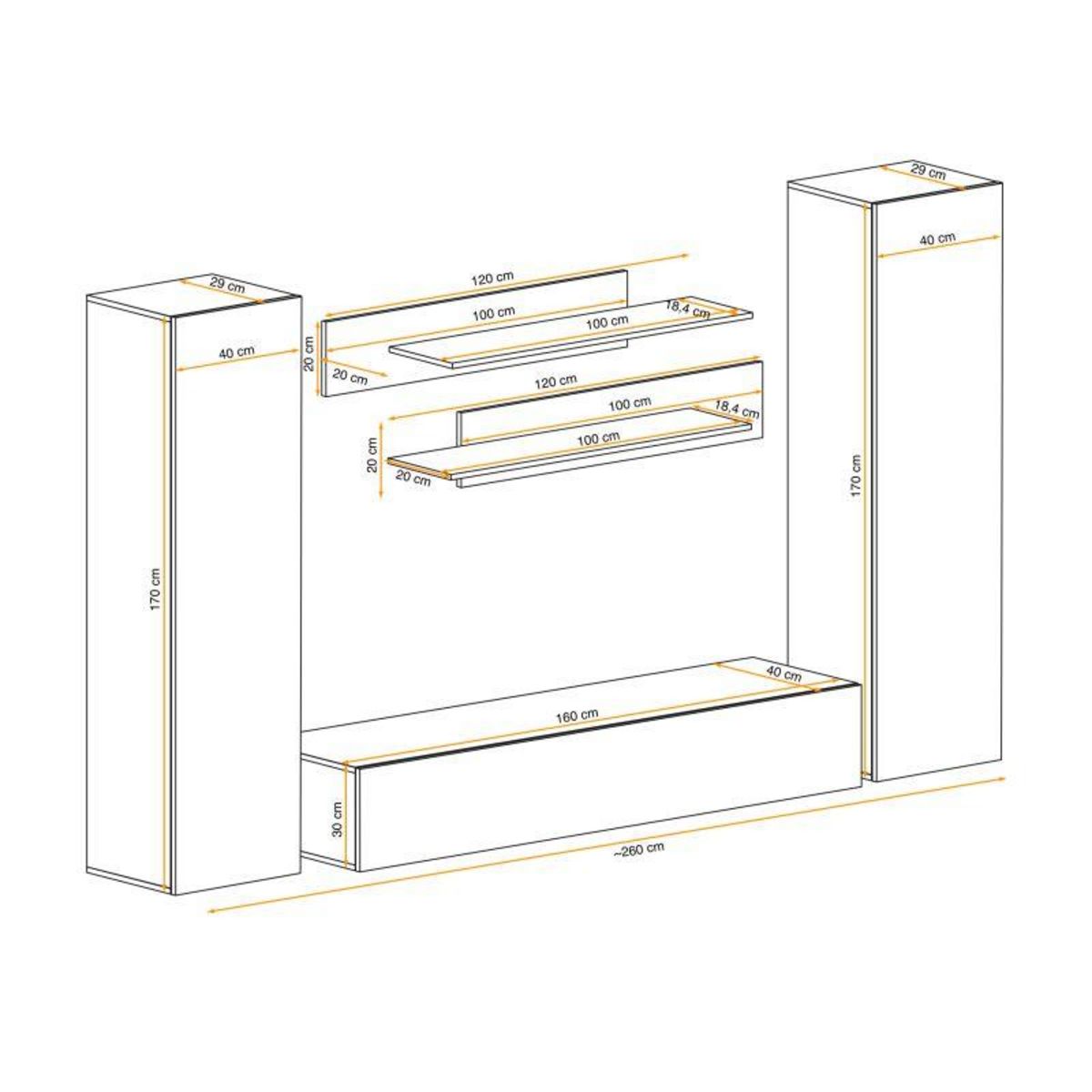 Paris Prix Meuble TV Mural Design  Fly I  260cm Blanc