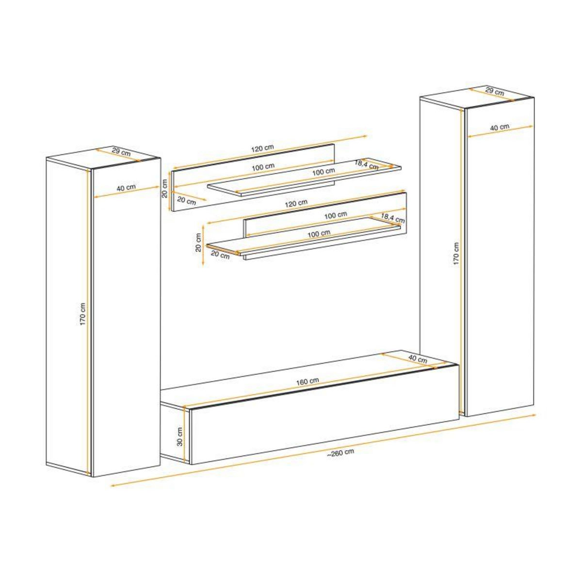 Paris Prix Meuble TV Mural Design  Fly I  260cm Blanc