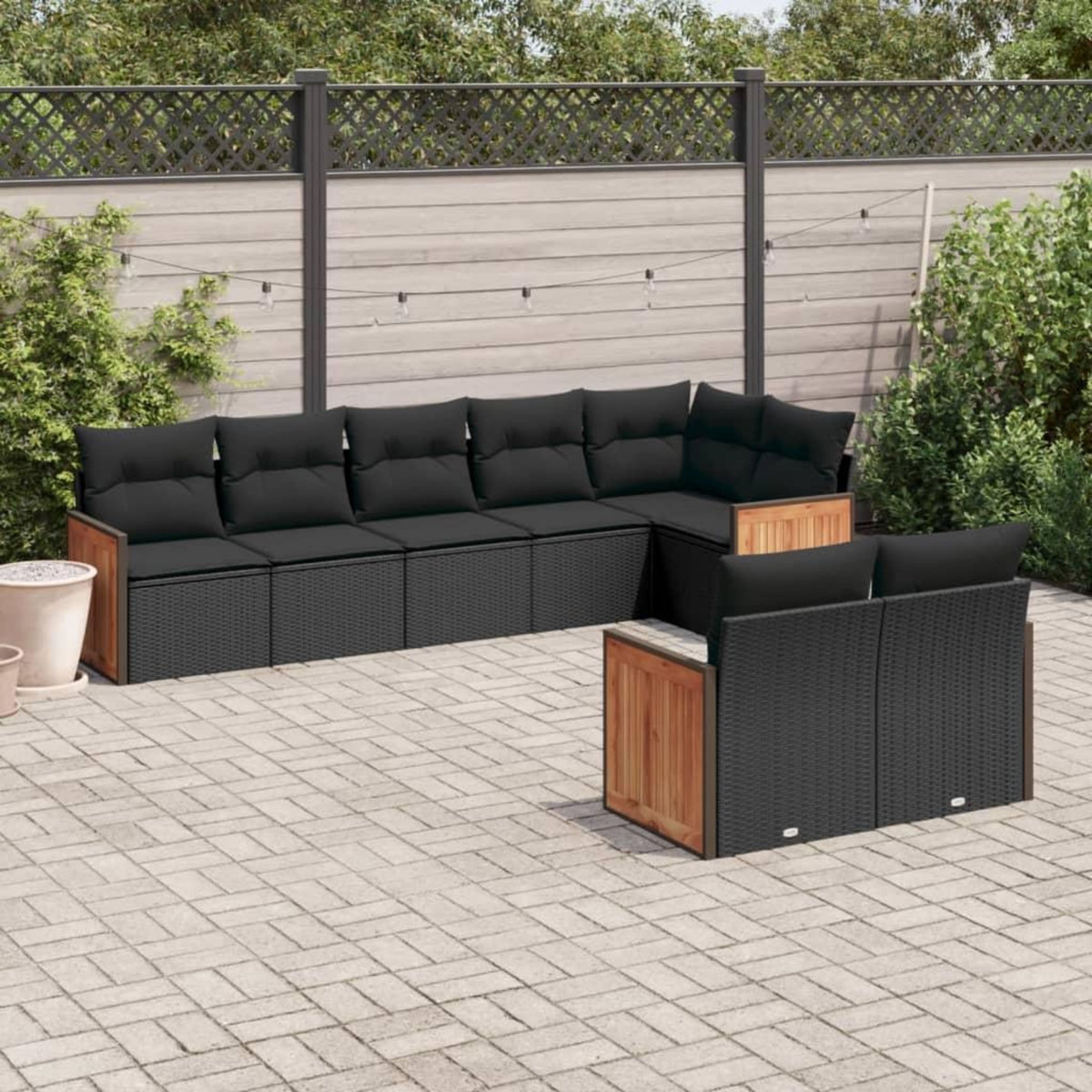 VIDAXL Salon de jardin 8 pcs avec coussins noir resine tressee