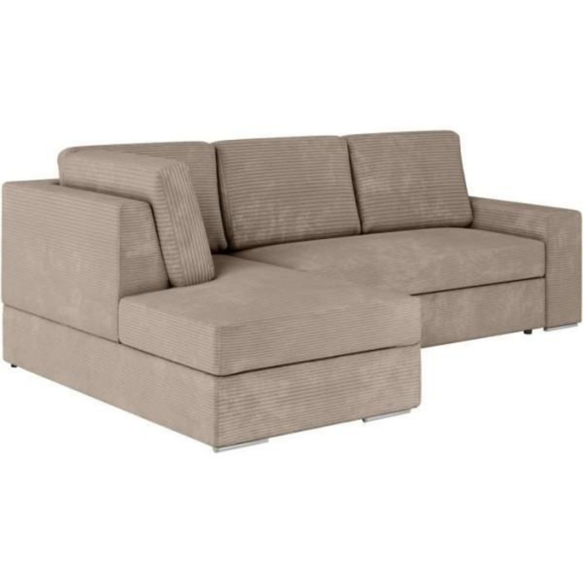 LOUNGITUDE Canapé d'angle gauche convertible ARTEMIS 4 places - Velours côtelé greige - L246 x P174 x H96 cm