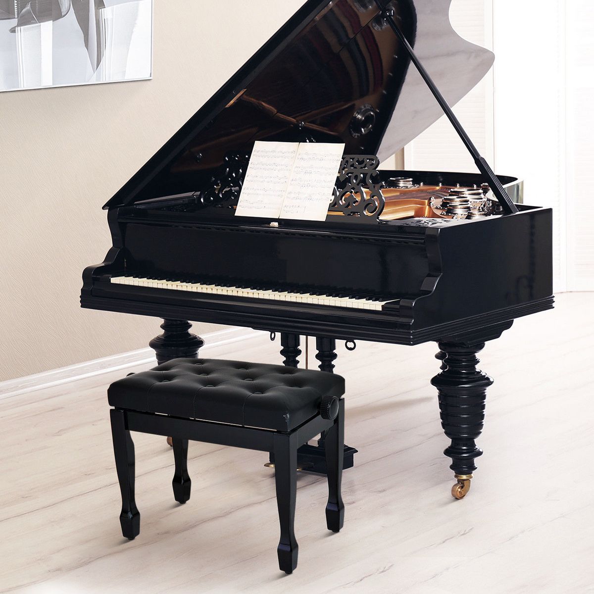 HOMCOM HOMCOM Banquette piano tabouret siege hauteur reglable noir bois revêtement synthétique