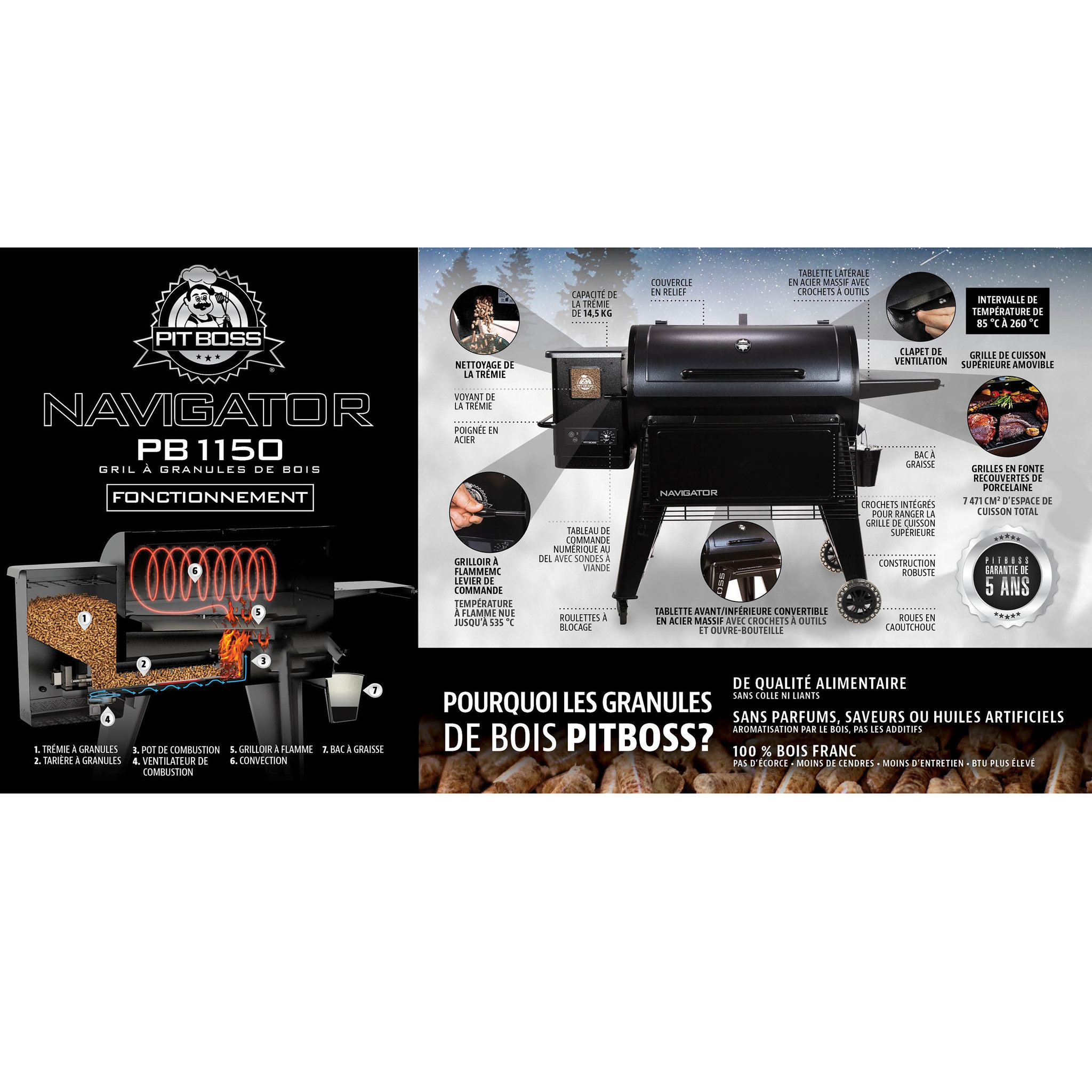 Voir la diapositive 4 : Barbecue à pellets - Fone emaillé - Pit Boss Navigator