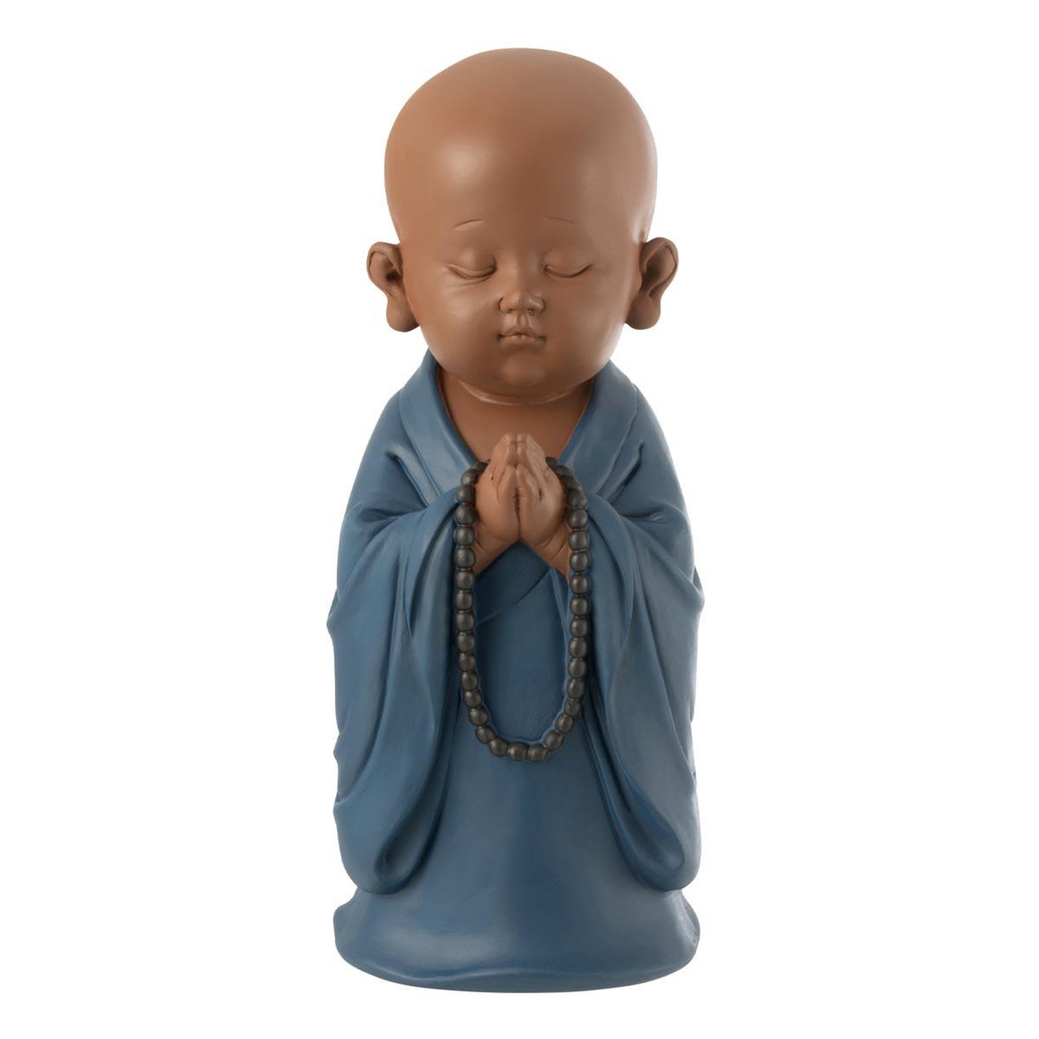 J-LINE Statuette moine prière  grady  32cm bleu