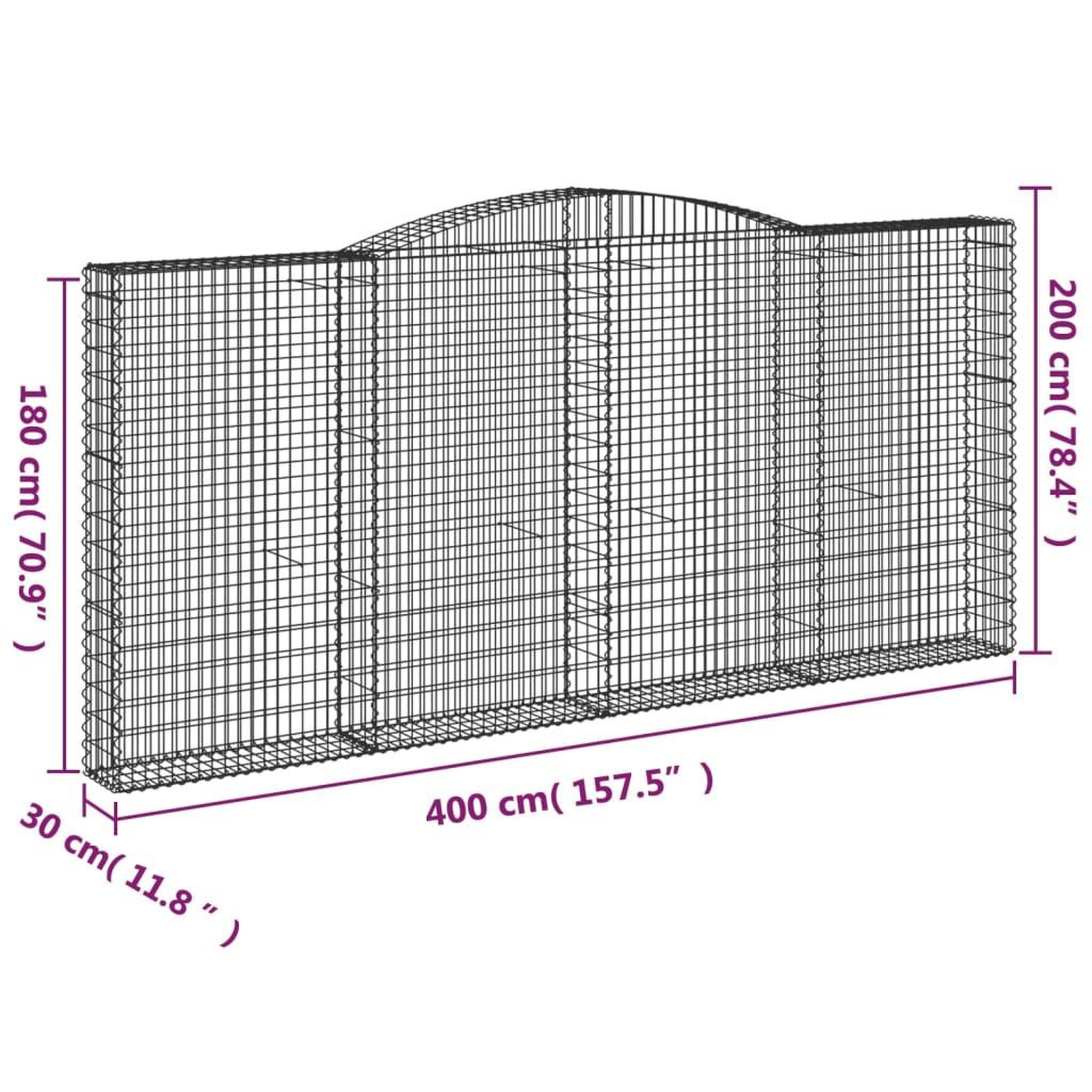 Voir la diapositive 6 : VIDAXL Paniers a gabions arques 8 pcs 400x30x180/200 cm Fer galvanise