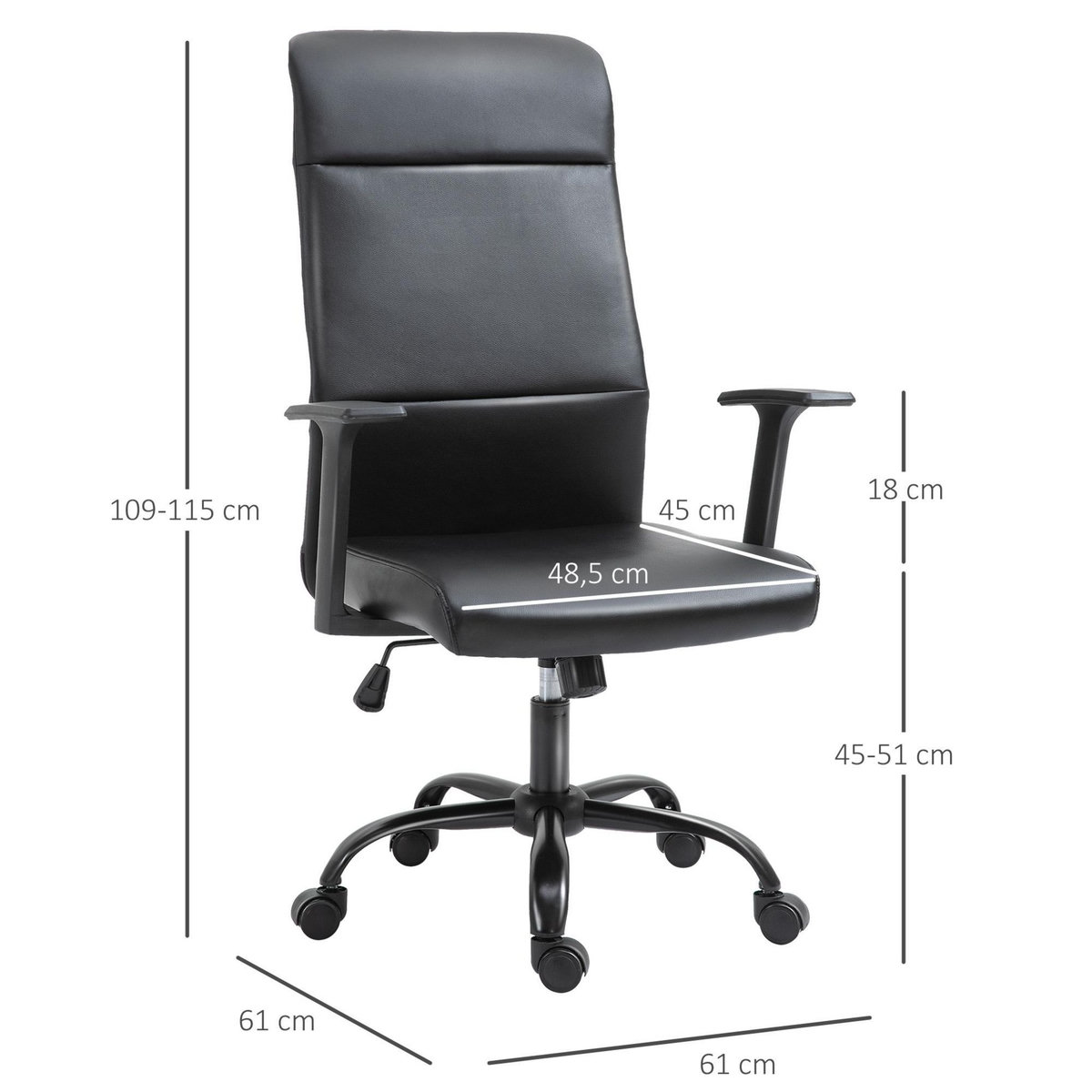VINSETTO Vinsetto Fauteuil de bureau manager ergonomique pivotant 360° hauteur assise réglable revêtement synthétique PU noir