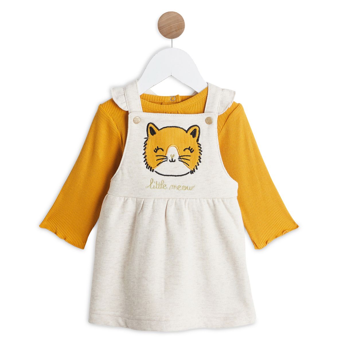 INEXTENSO Ensemble de naissance robe salopette chat + body manches longues bébé fille