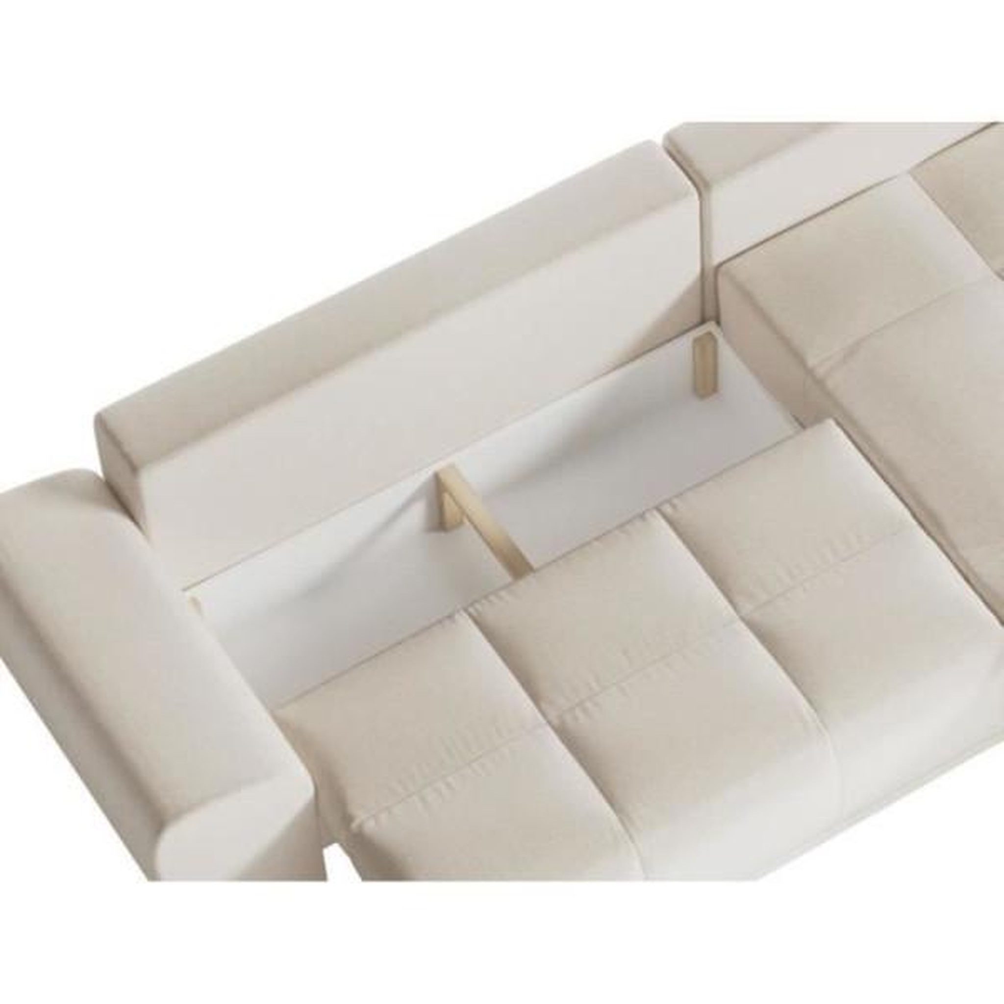 Voir la diapositive 1 : LOUNGITUDE Canapé d'angle droit 4 places convertible CASSANDRA avec coffre en tissu - Beige - L270 x P181 x H89cm - LOUNGITUDE