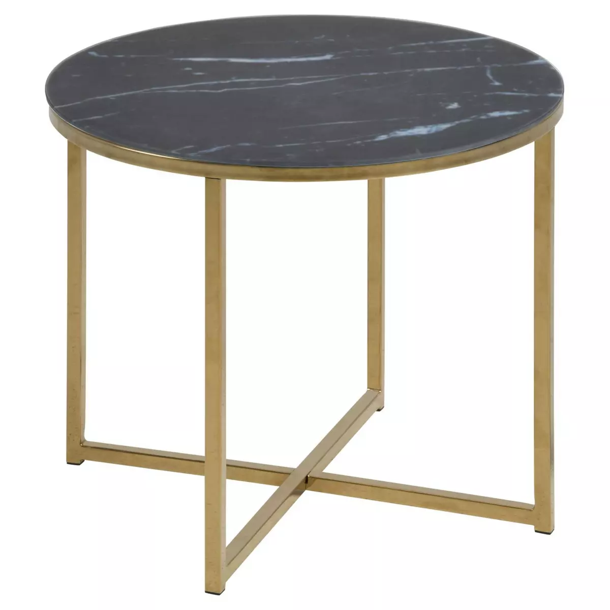 TOILINUX Table d'appoint ronde en verre et métal - Noir