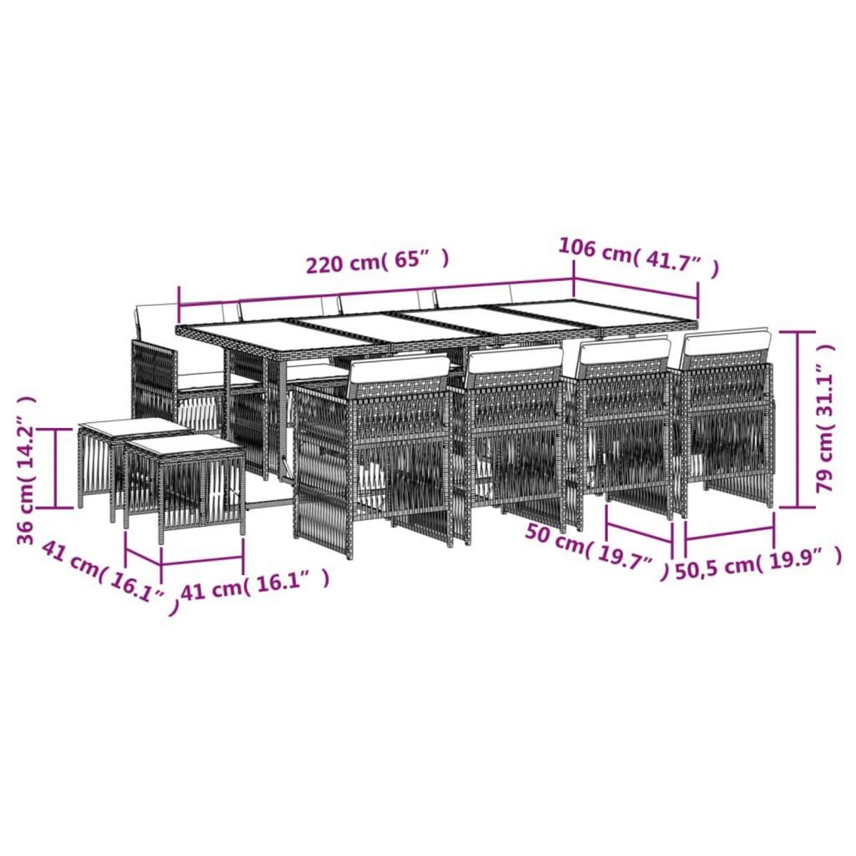 VIDAXL Ensemble a manger de jardin avec coussins 13 pcs marron rotin