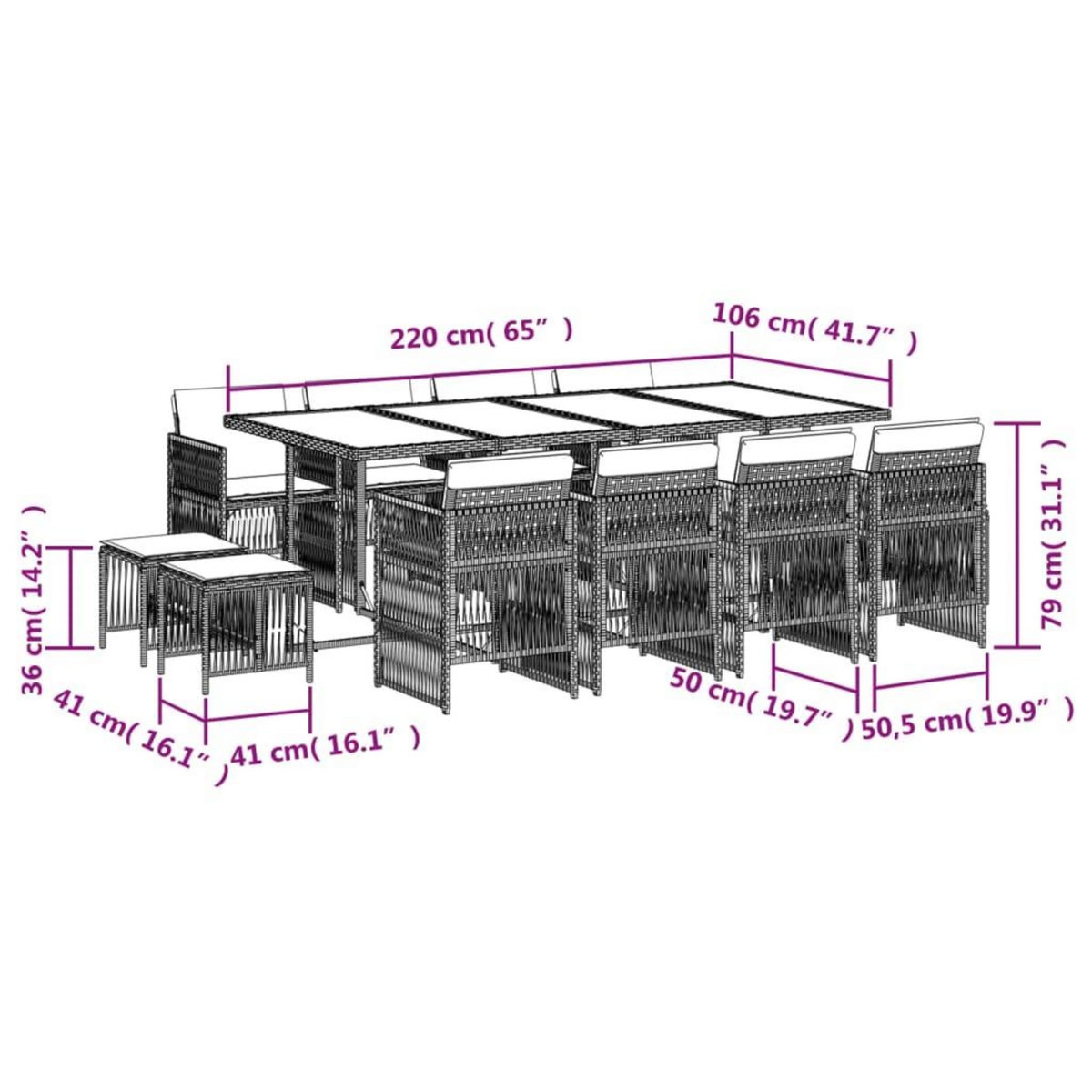 VIDAXL Ensemble a manger de jardin avec coussins 13 pcs marron rotin