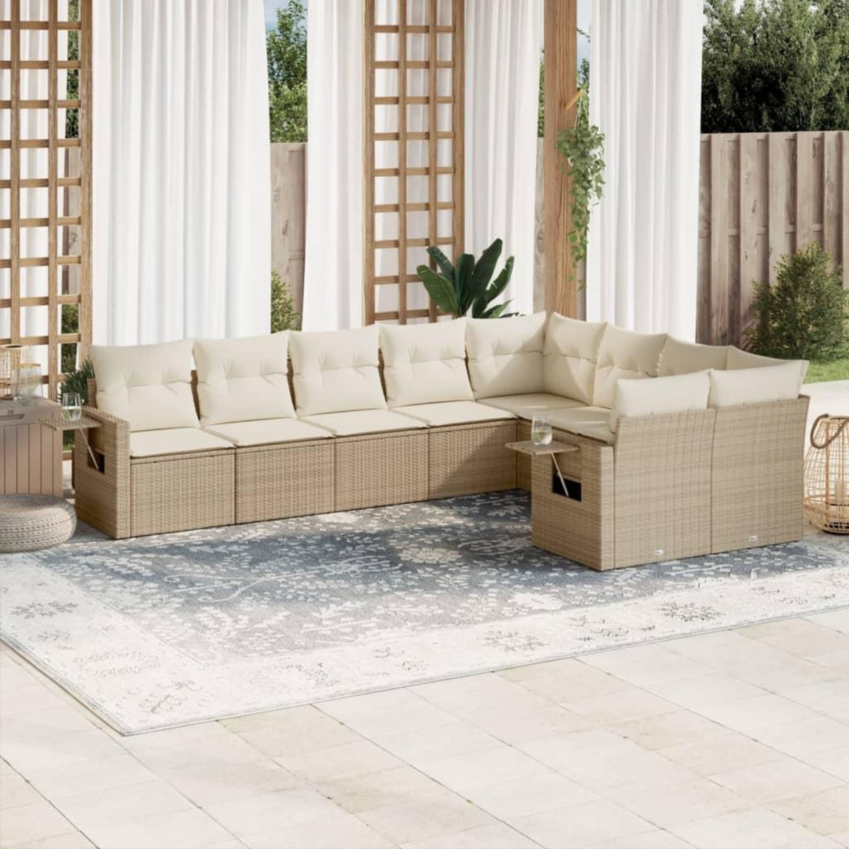 VIDAXL Salon de jardin avec coussins 9 pcs beige resine tressee