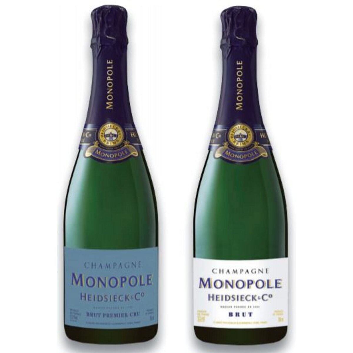 Champagne Monopole Brut 1er Cru Heidsieck 75 cl et Champagne Monopole Heidsieck Brut