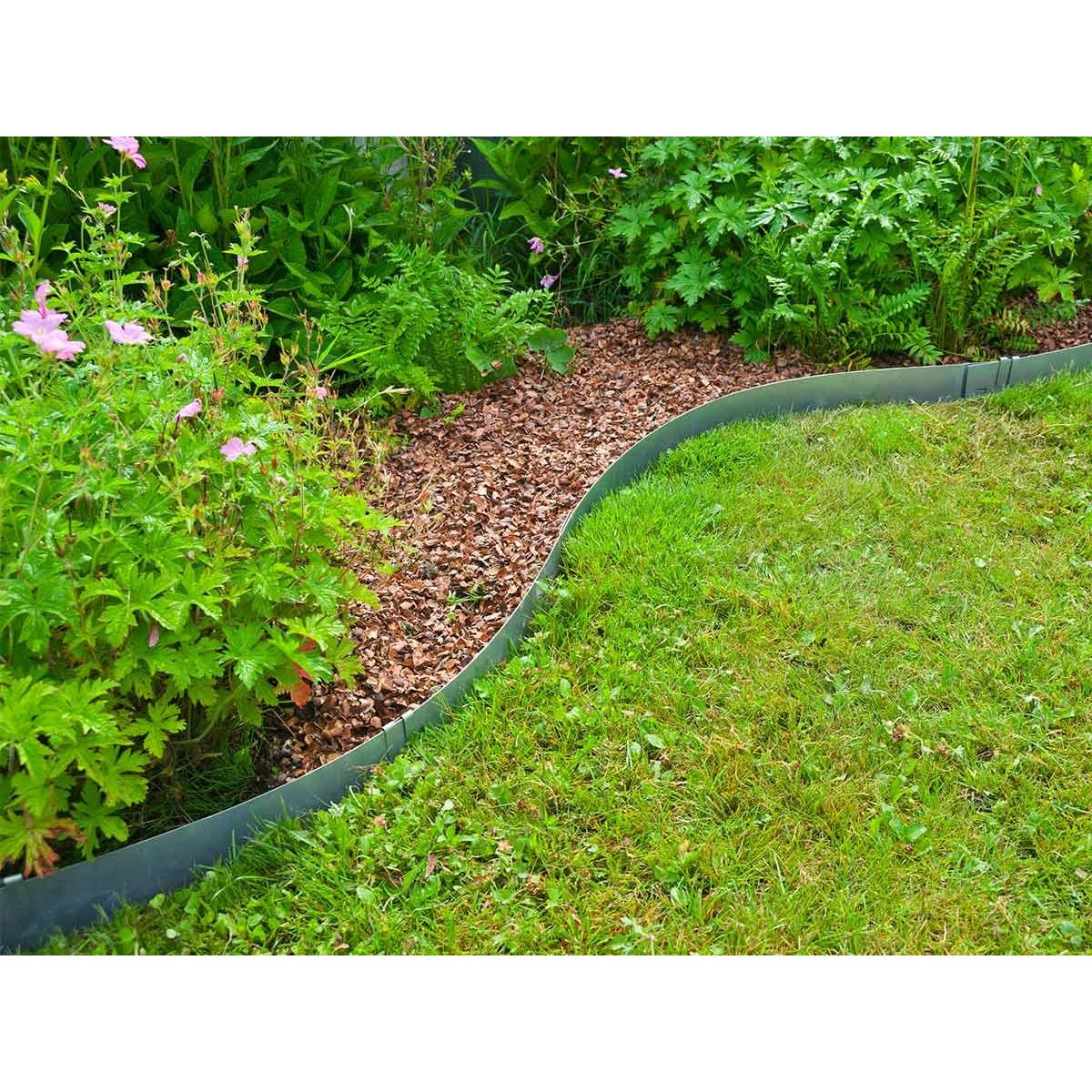 NATURE 3 bordures de jardin acier galvanisé avec 4 ancres incluses, 3 lattes de 91,4  x H10,2 cm soit 2,64 m, gris