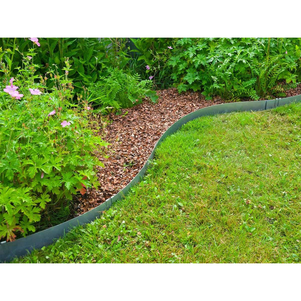 NATURE 3 bordures de jardin acier galvanisé avec 4 ancres incluses, 3 lattes de 91,4  x H10,2 cm soit 2,64 m, gris