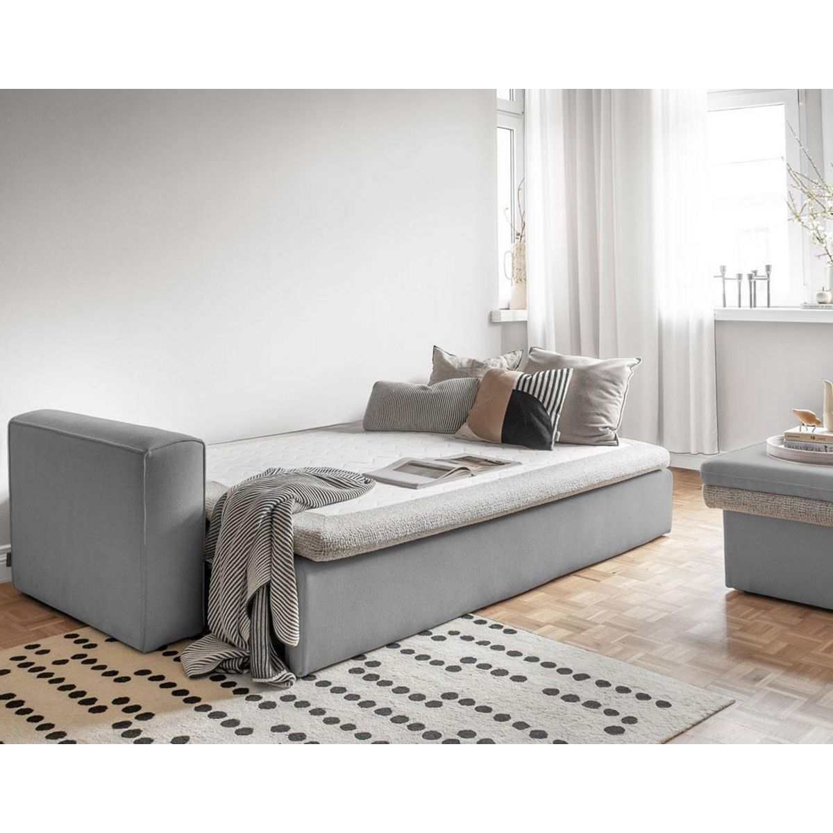 BEST MOBILIER Wilson - canapé droit 3 places convertible avec coffre en tissu et tissu texturé