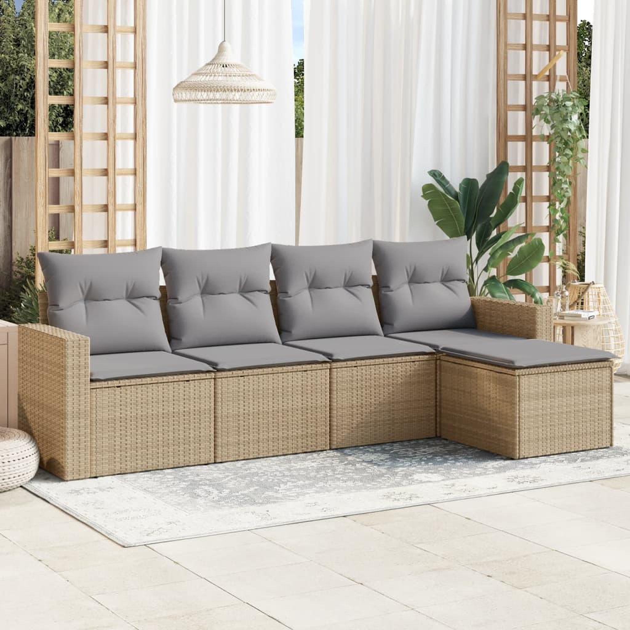 VIDAXL Salon de jardin avec coussins 5 pcs beige resine tressee