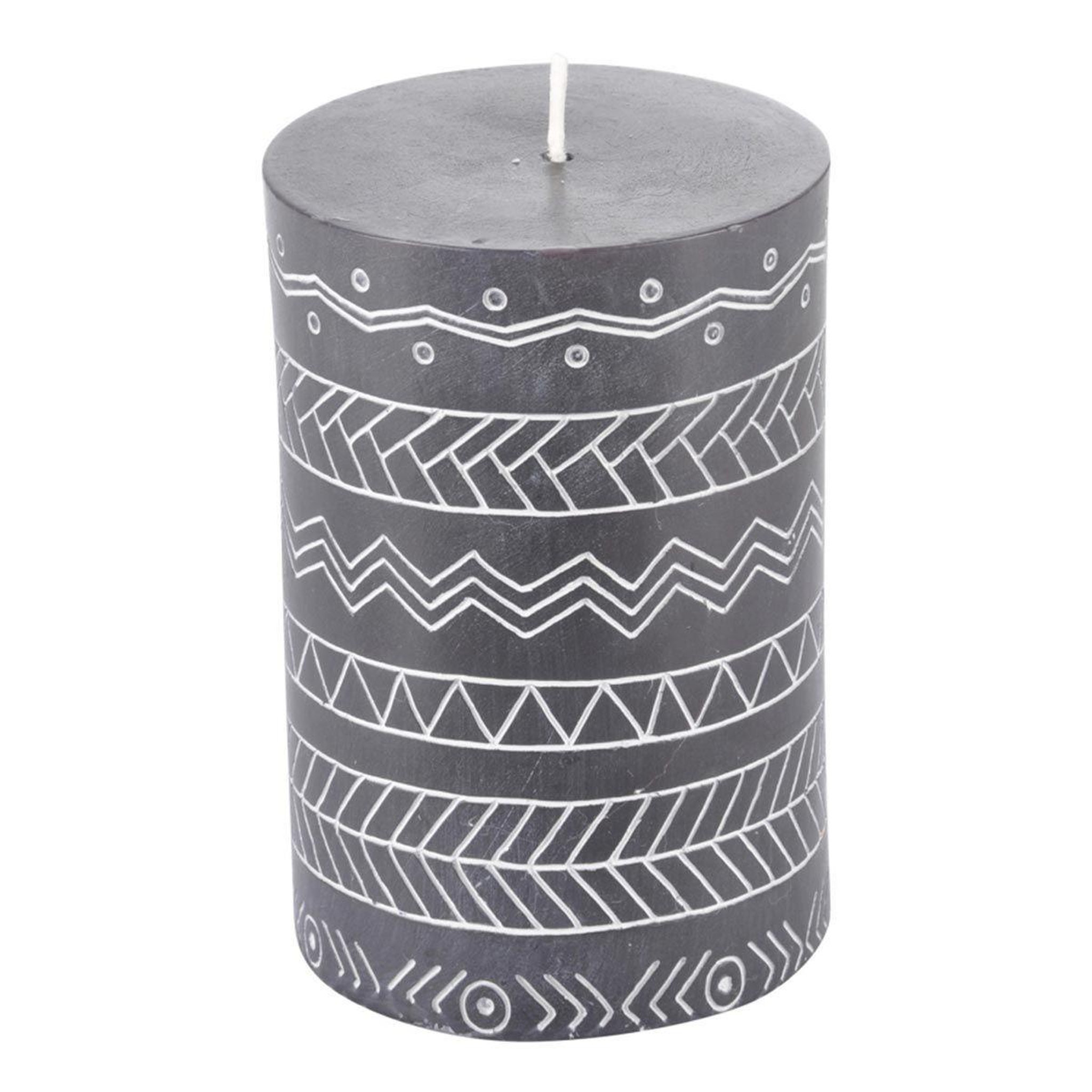 Douceur d'Intérieur Bougie pilier embossée  graphic ethnic  10cm noir