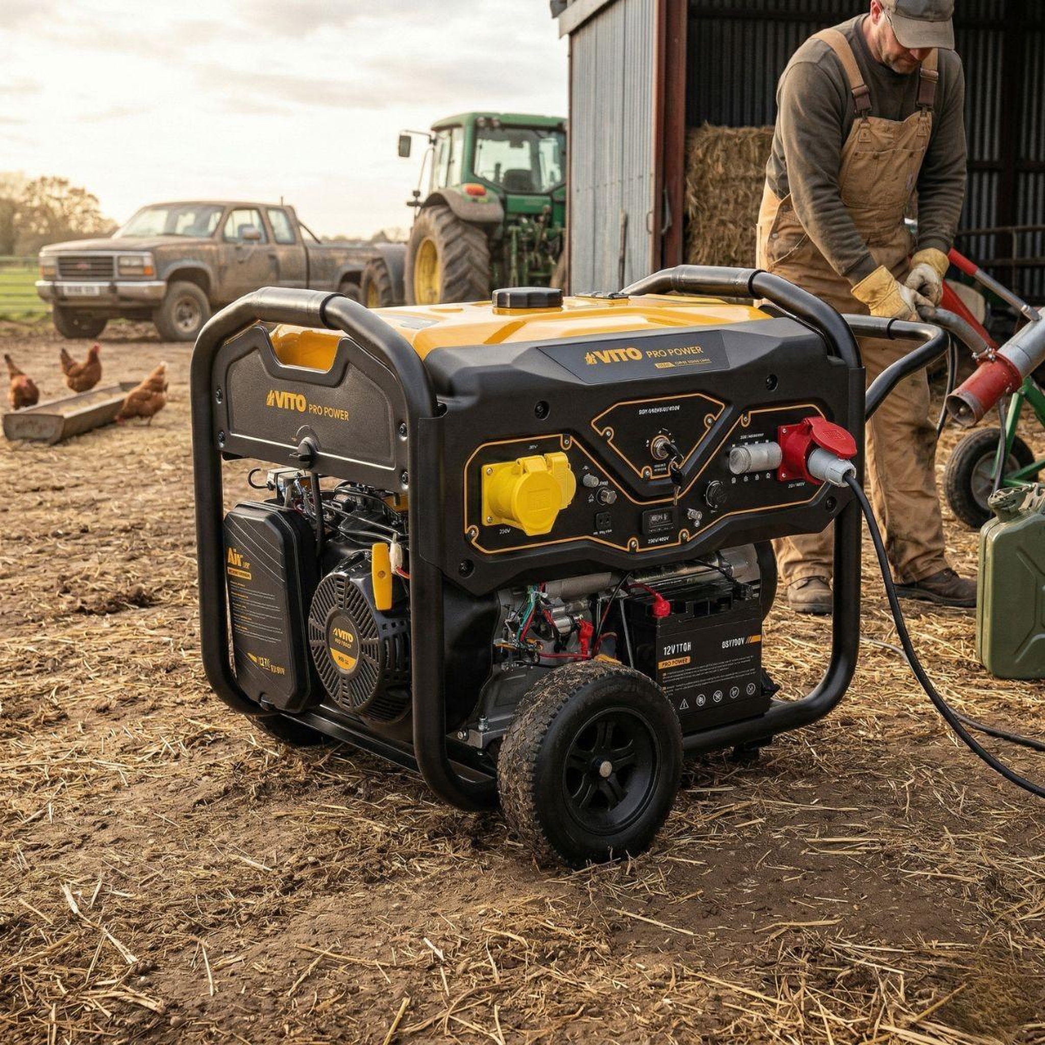 Voir la diapositive 3 : VITO Groupe électrogène 8.0kVA 18CV 230V/400V Démarrage éléctrique / manuel AVR, 25L, Maison Chantier VITO