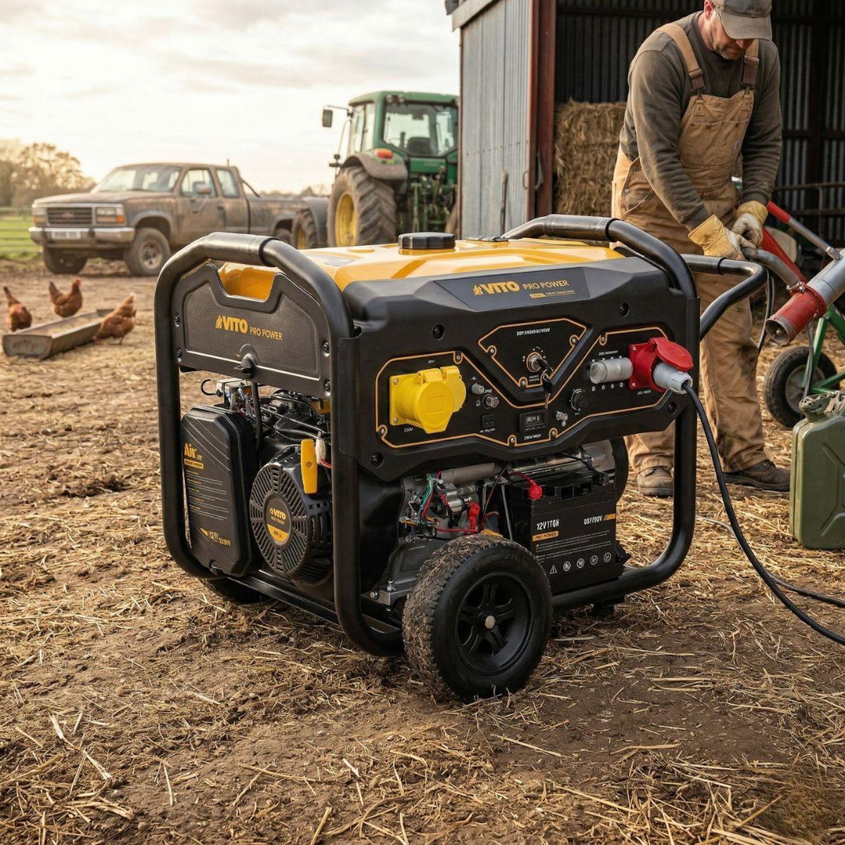 VITO Groupe électrogène Essence 8.0kVA 18CV DUAL POWER 230V/400V Démarrage éléctrique / manuel AVR, 25L, Maison Chantier VITO