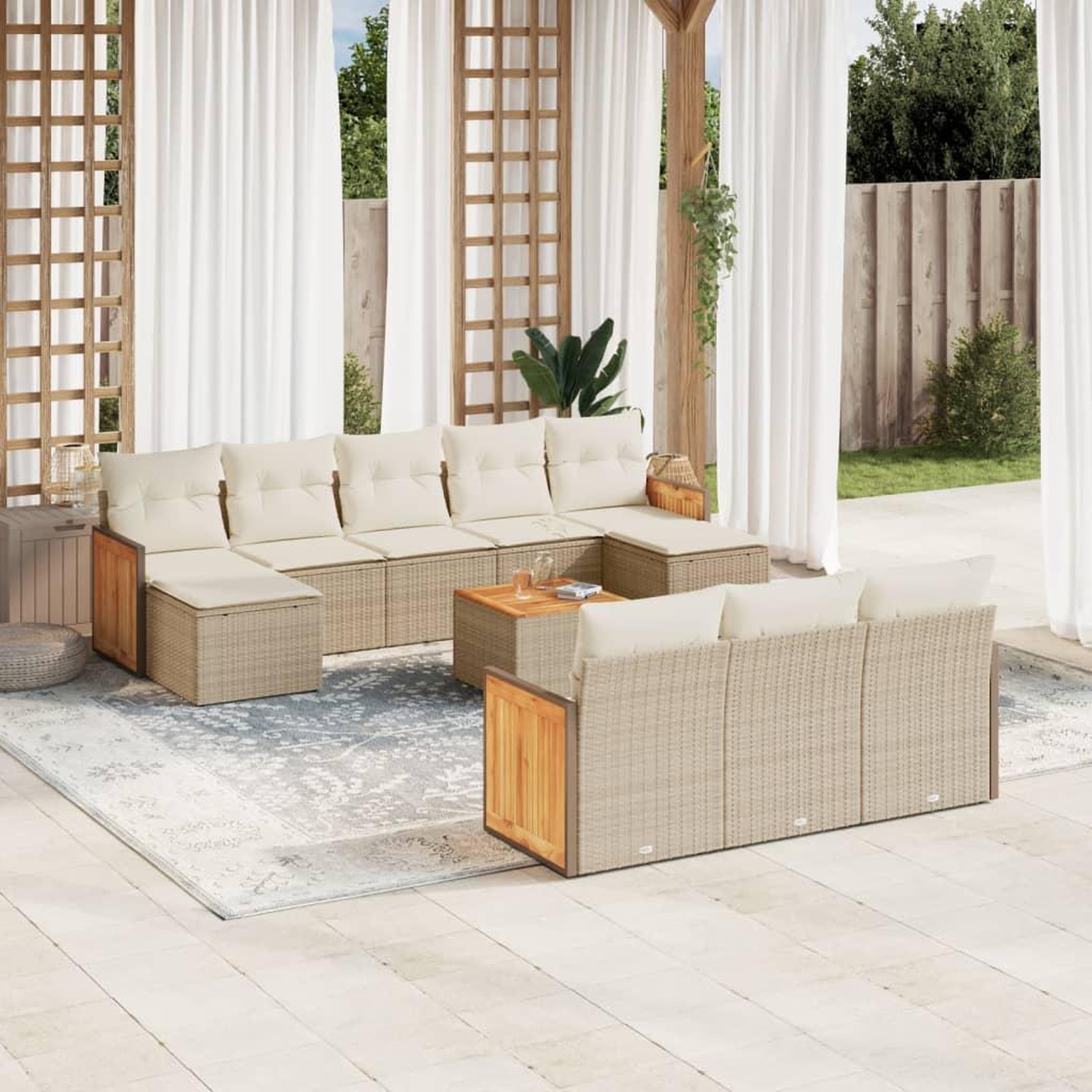VIDAXL Salon de jardin 11 pcs avec coussins beige resine tressee