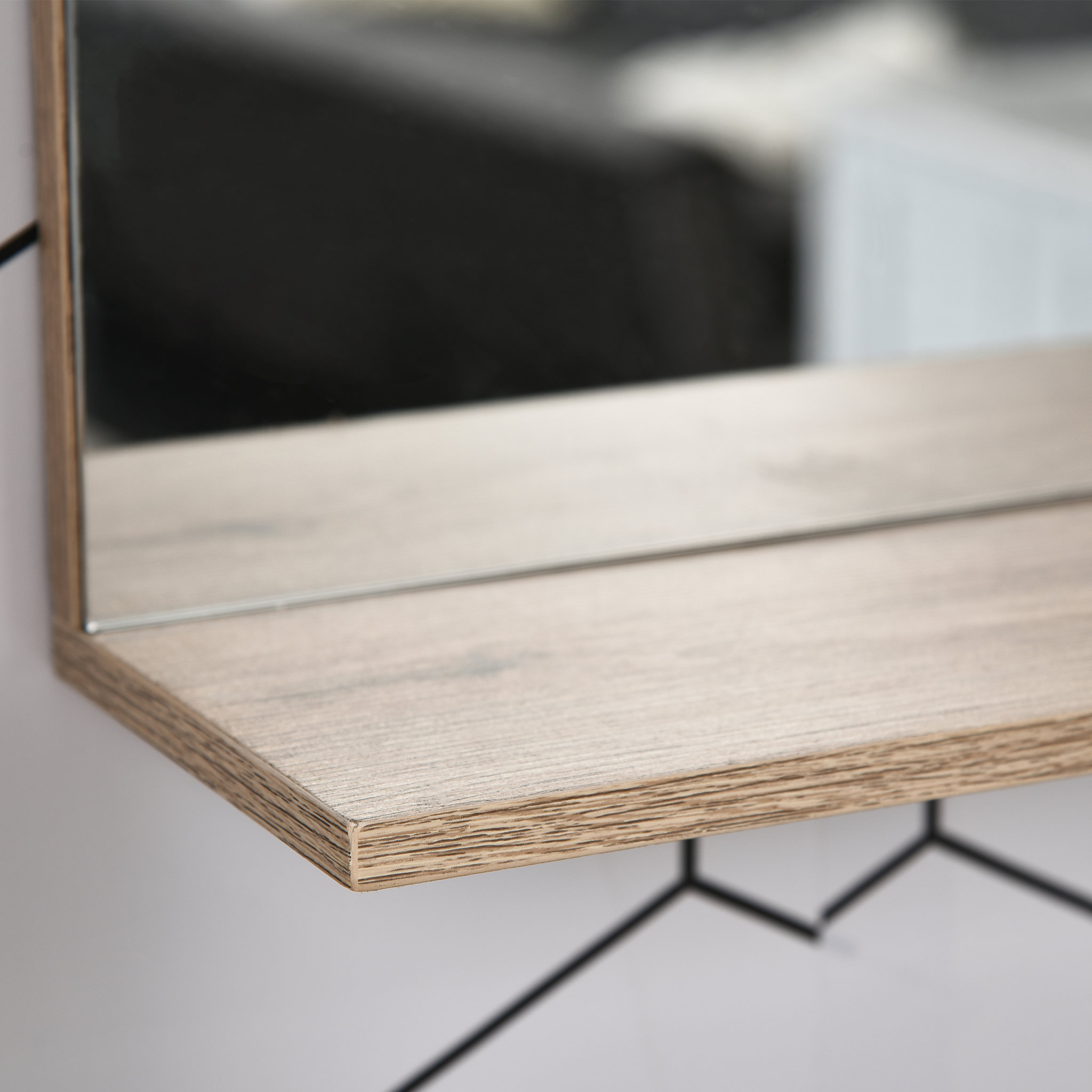 Voir la diapositive 3 : HOMCOM Miroir de salle de bain avec étagère et placard - système fixation intégré - panneaux particules chêne clair gris
