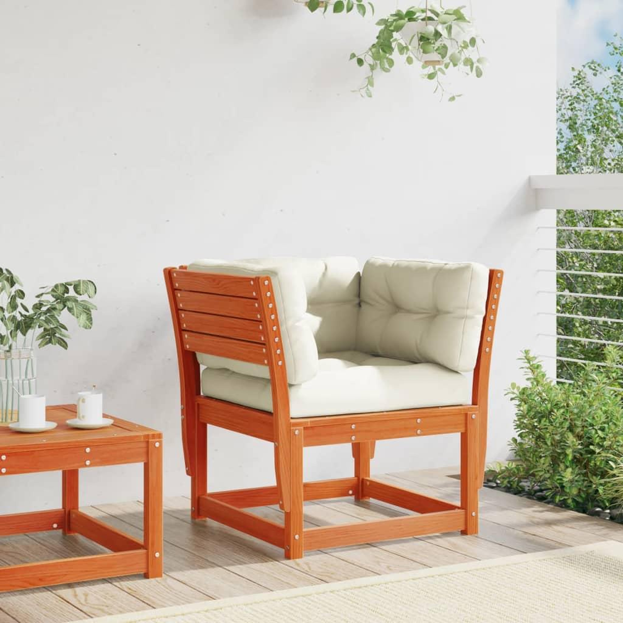 Voir la diapositive 3 : VIDAXL Canape de jardin accoudoirs et coussins cire marron massif pin