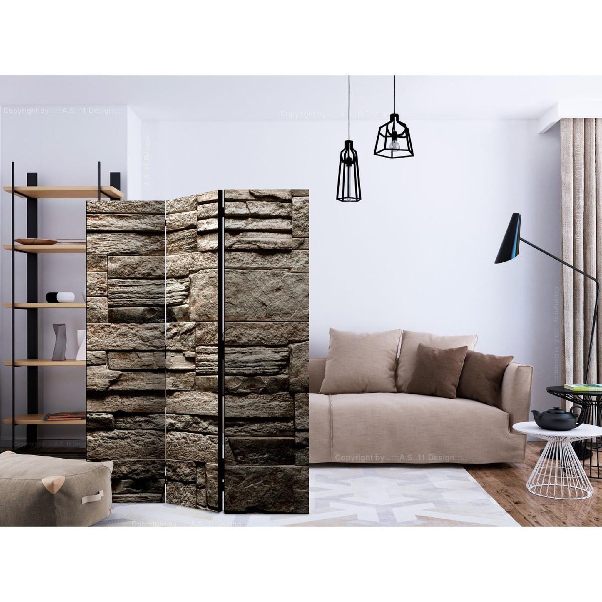 Voir la diapositive 2 : Paris Prix Paravent 3 volets  beautiful brown stone  135x172cm