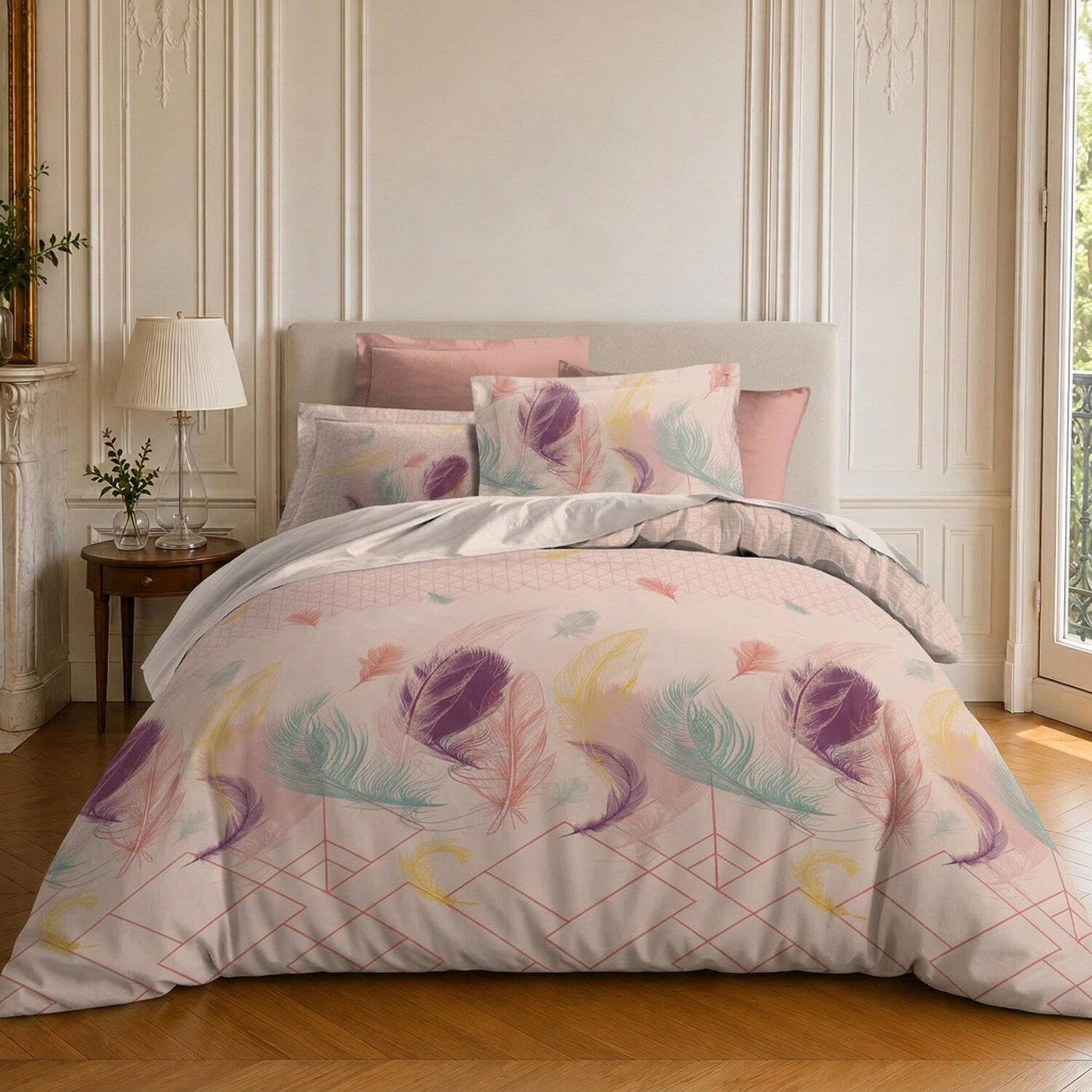 Voir la diapositive 1 : Home collection Parure housse de couette imprimée 100% coton 57 fils - paloma bleu