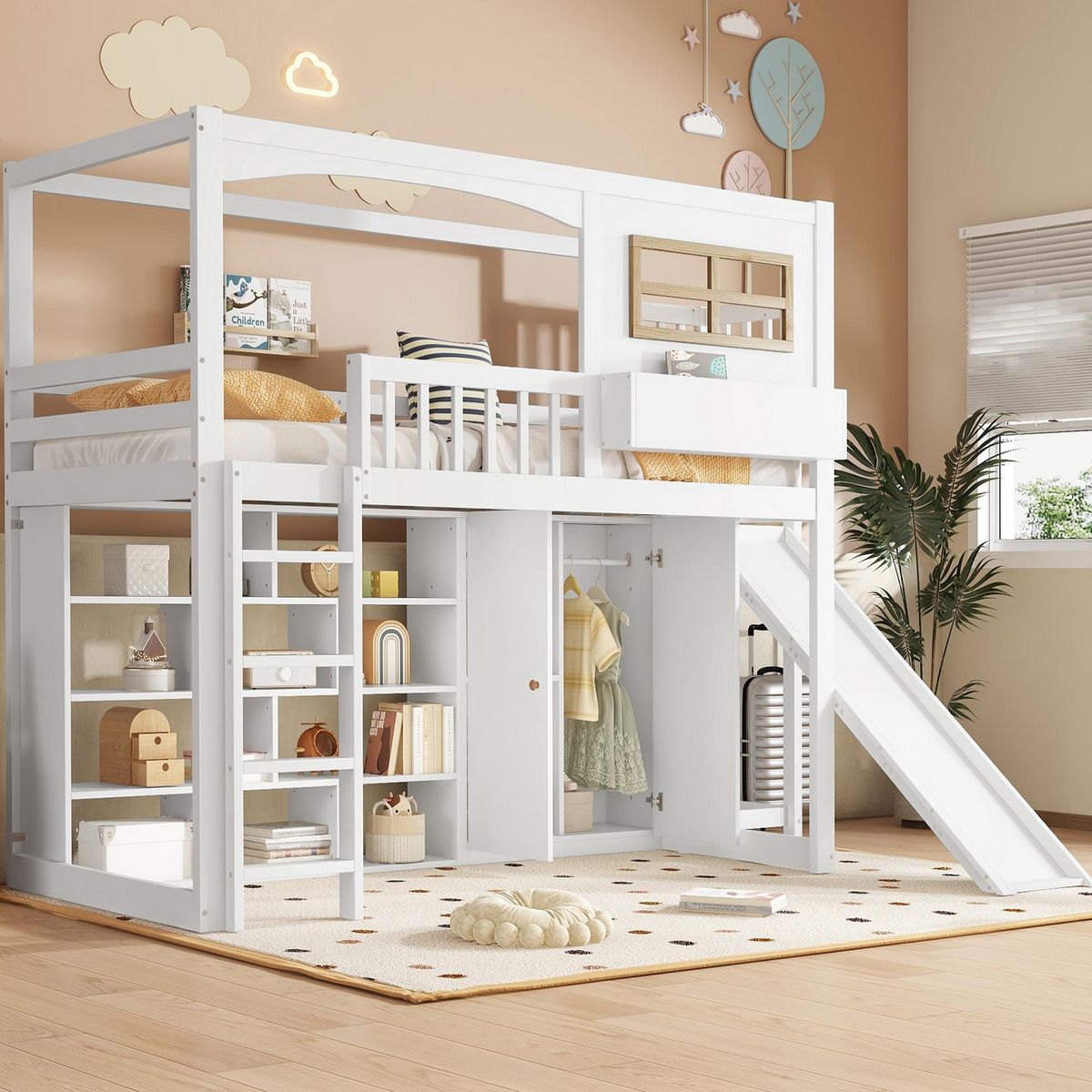 MERAX Lit combiné enfant 90x200cm bois et mdf coloris blanc