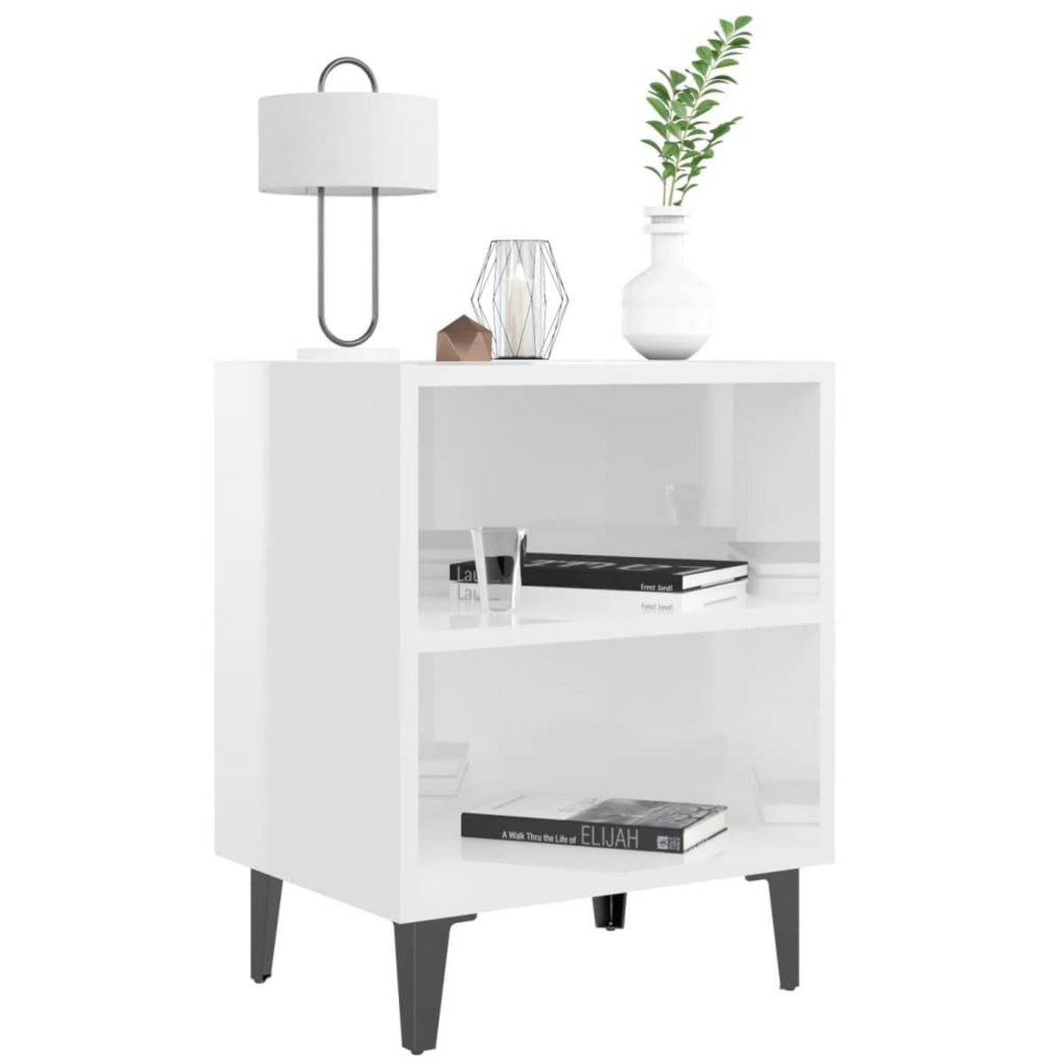 VIDAXL Tables de chevet pieds en metal 2 pcs blanc brillant 40x30x50cm