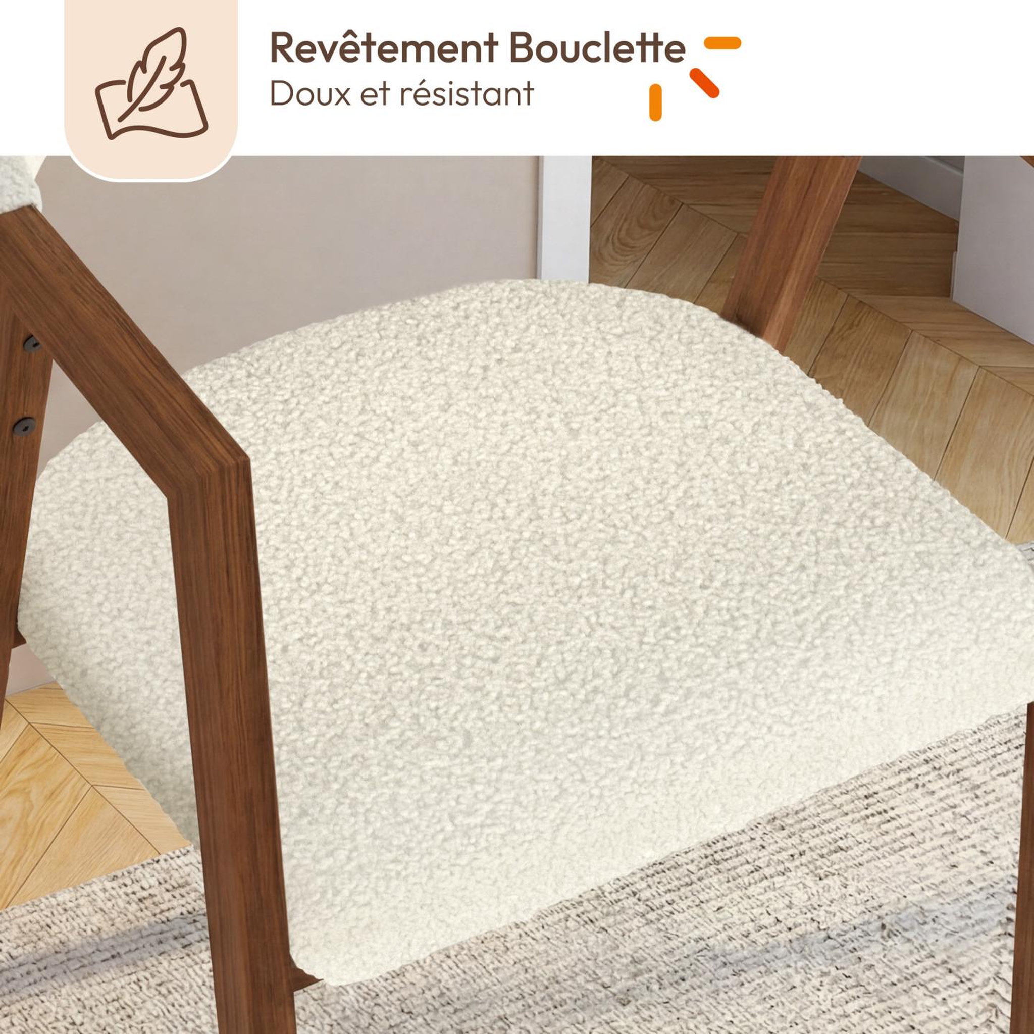 Voir la diapositive 5 : ID MARKET Lot de 6 chaises CAMILLE en métal effet noyer et tissu bouclette avec accoudoirs