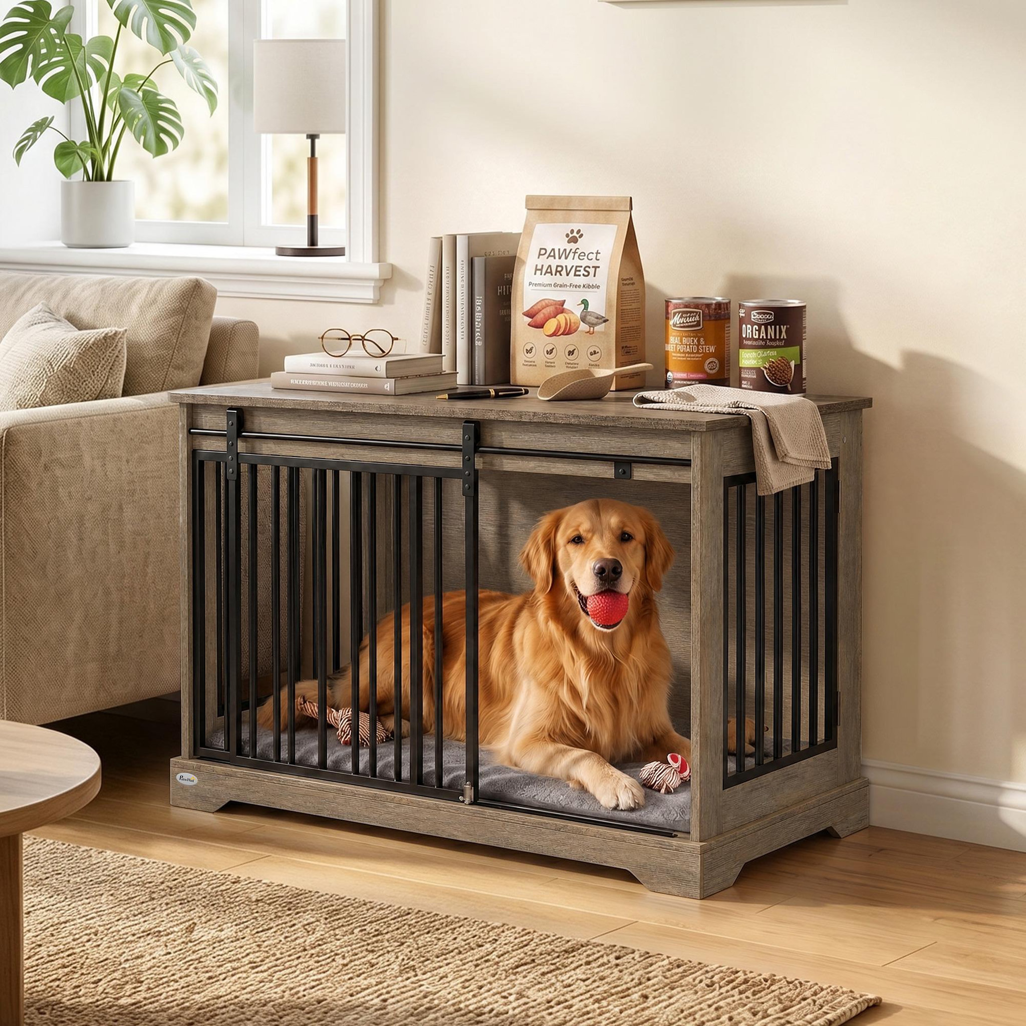 Voir la diapositive 6 : PAWHUT Cage chien design bois métal 100 x 60 x 68 cm porte coulissante et battante