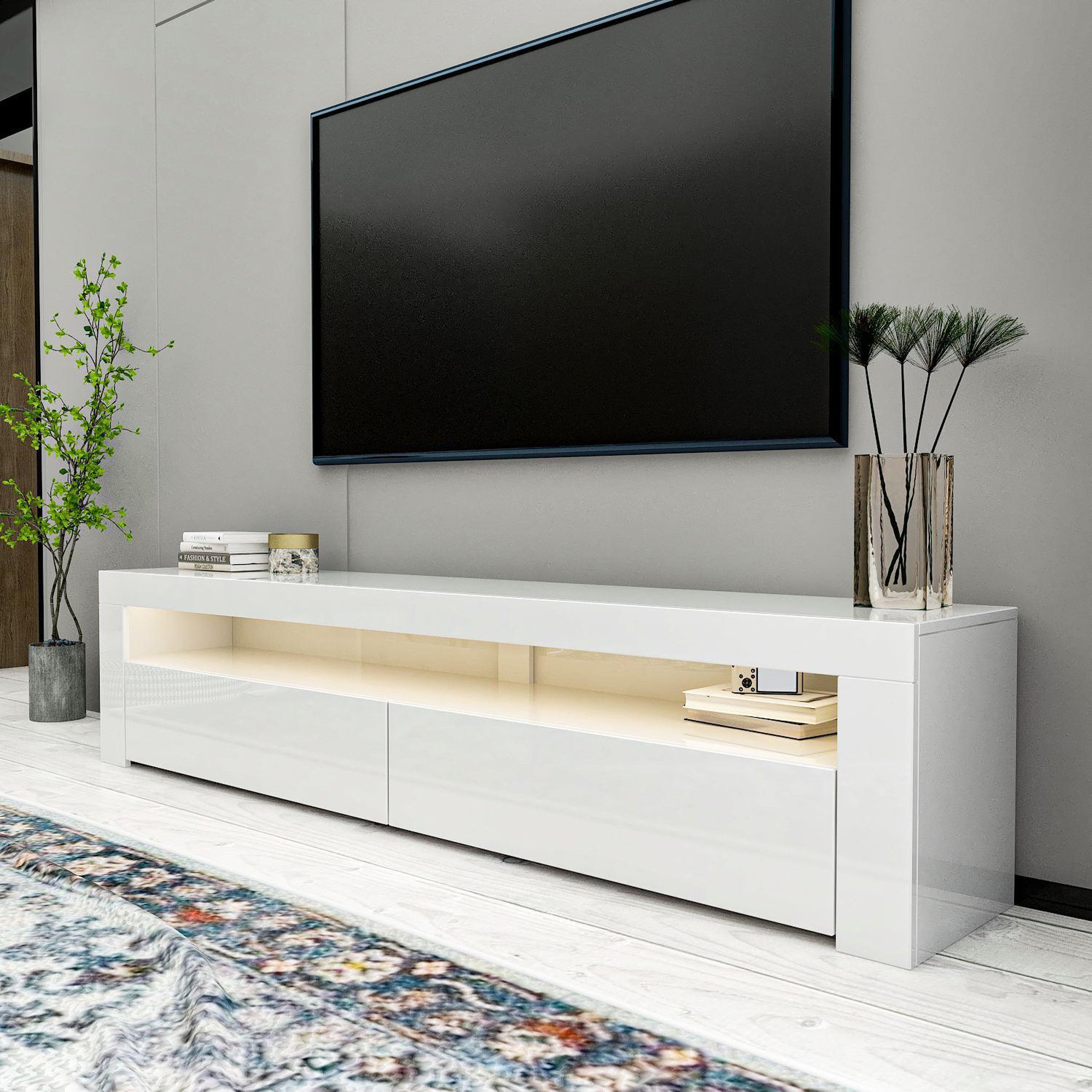 Voir la diapositive 3 : Habitat et Jardin Meuble tv en bois  bati  - 150 x 36 x 46 cm - blanc