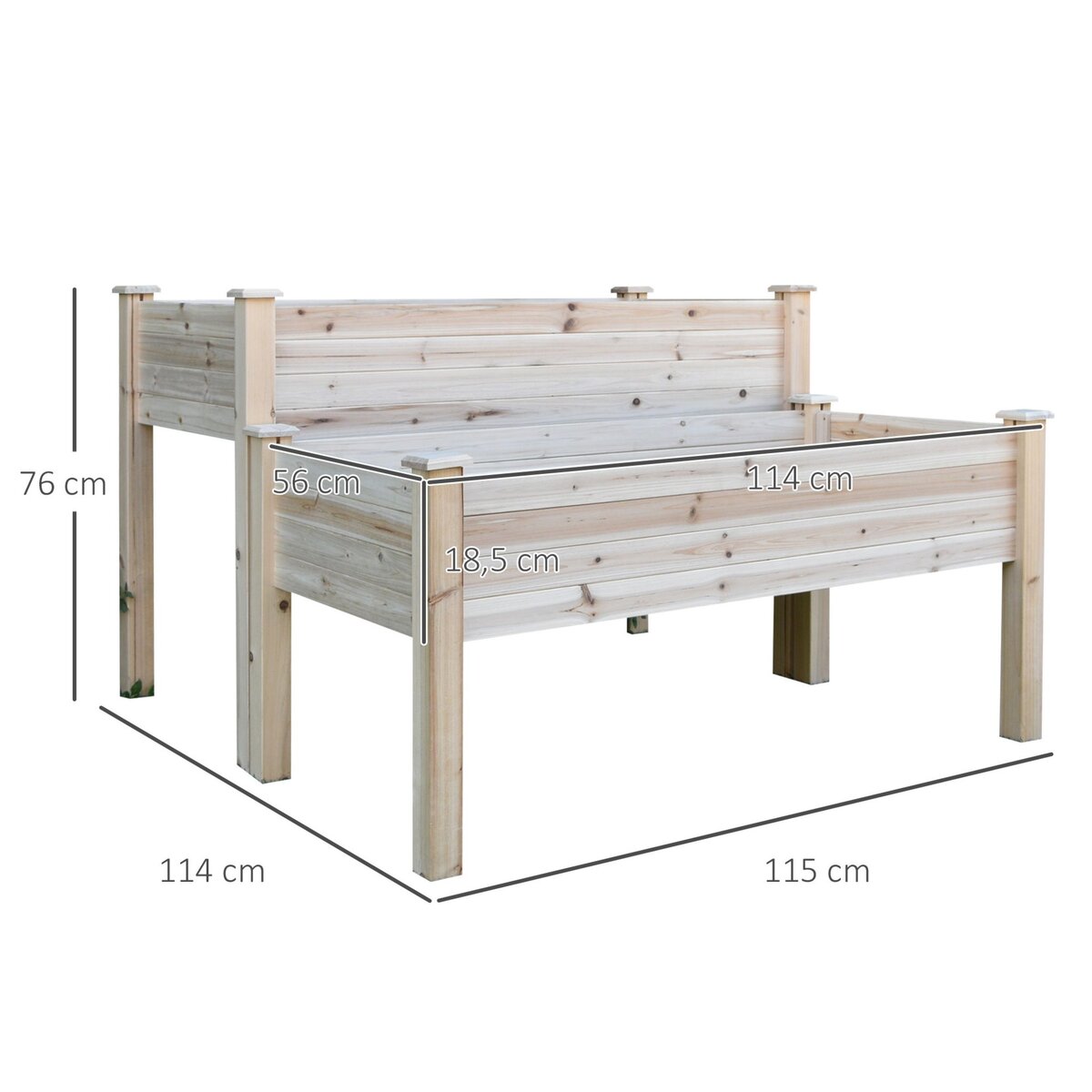 OUTSUNNY Jardinière sur pieds carré potager 2 étages dim. 115L x 114l x 76H cm inserts d'irrigation bois sapin naturel