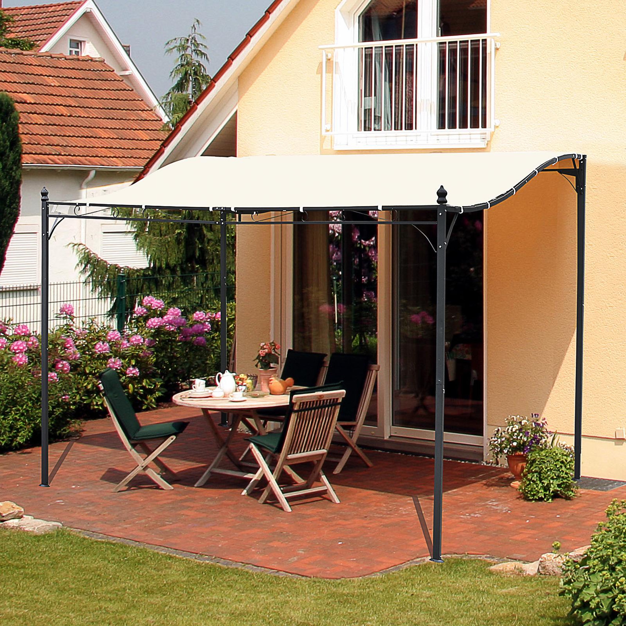 Voir la diapositive 2 : OUTSUNNY Pergola tonnelle de jardin auvent 2,97 x 2,97 m adossable métal noir polyester anti-UV beige
