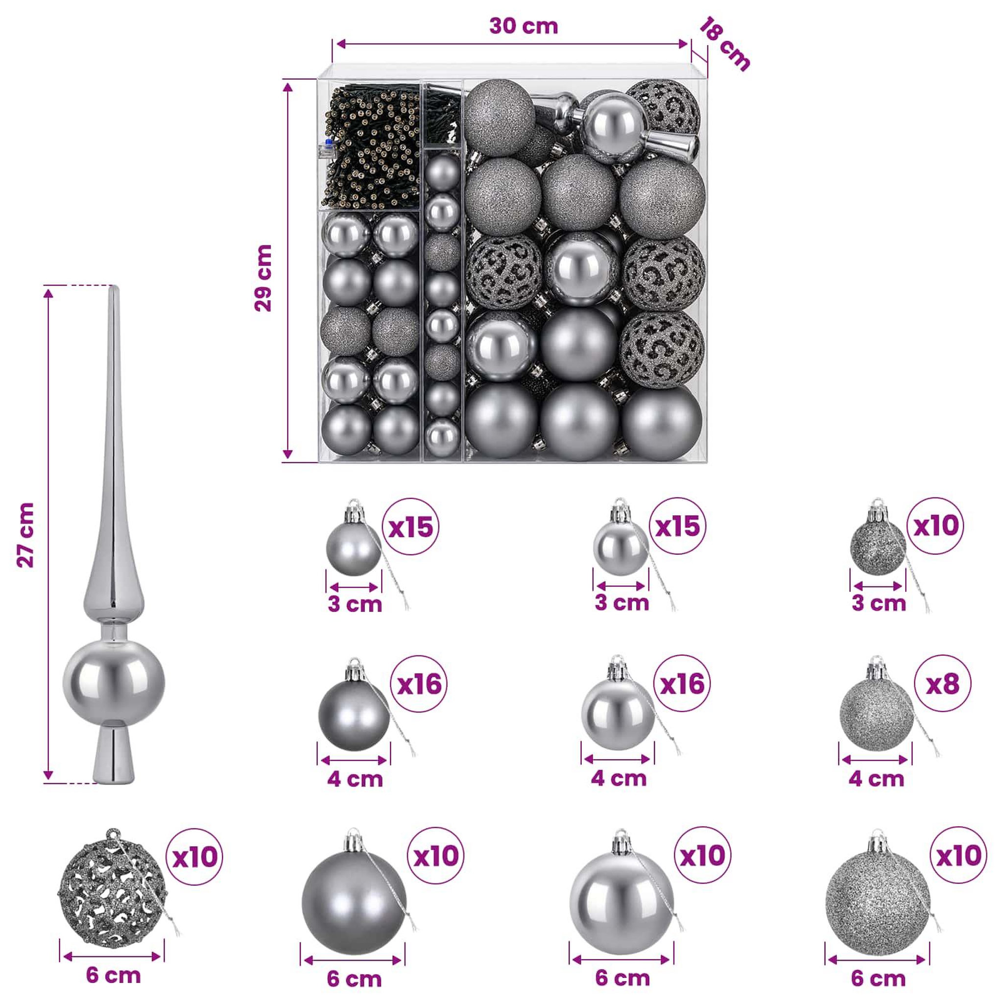Voir la diapositive 3 : VIDAXL Ensemble de Boules de Noël 120 pc Gris Diam. 6 cm Plastique