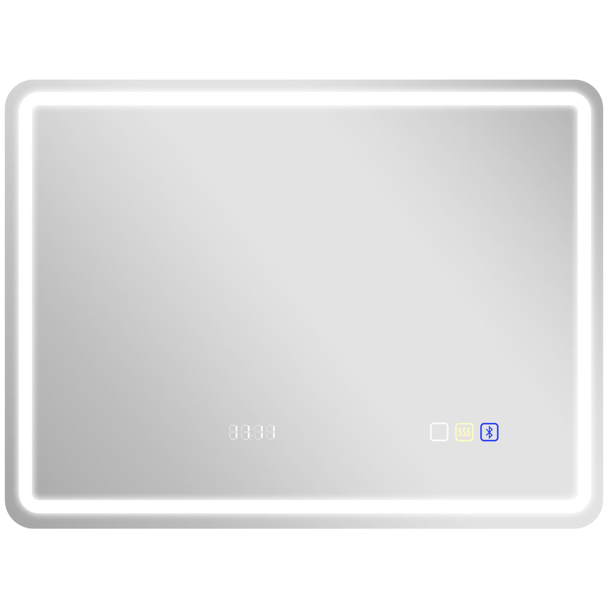 HOMCOM Miroir lumineux led salle de bain bluetooth 60x80cm - horloge numérique, antibuée, tactile, réglable - verre trempé 4 mm
