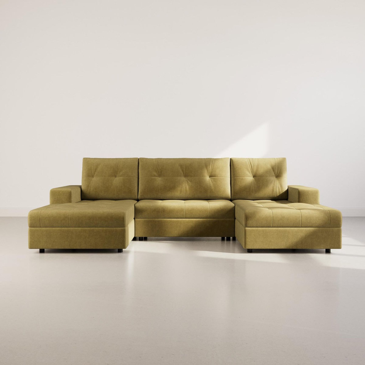 BEST MOBILIER Bastian - canapé panoramique en u 7 places convertible avec coffre en velours texturé