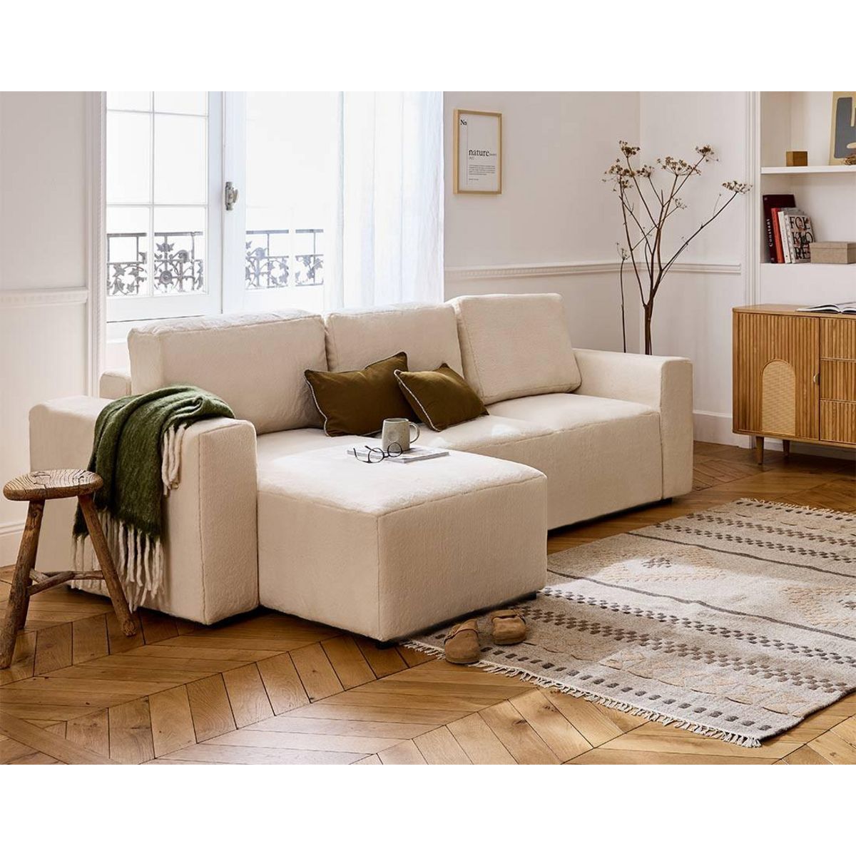 LISA DESIGN Livy - canapé d'angle réversible 4 places convertible avec coffre en fausse fourrure