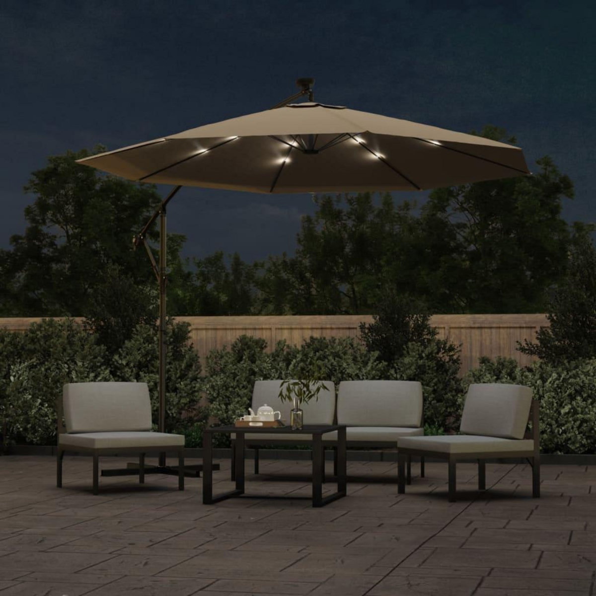 VIDAXL Parasol de jardin en porte-a-faux et lumieres LED mat en acier