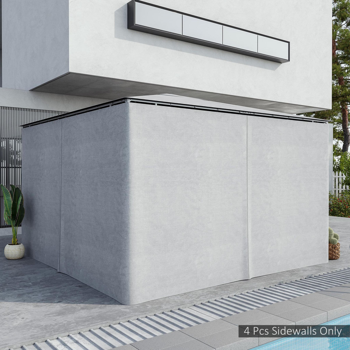 OUTSUNNY Parois latérales de rechange barnum tonnelle 3 x 4 m - 2 systèmes d'attache boucles ou crochets - bâches de rechange zippées, avec velcro d'attache - polyester gris