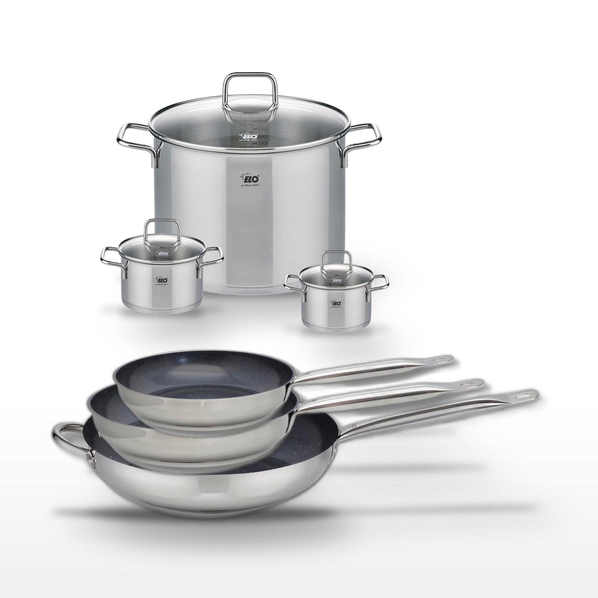 ELO Lot de 3 poêles céramique elo profi therm platinum 24/28/32 cm et 3 faitouts inox elo citrin