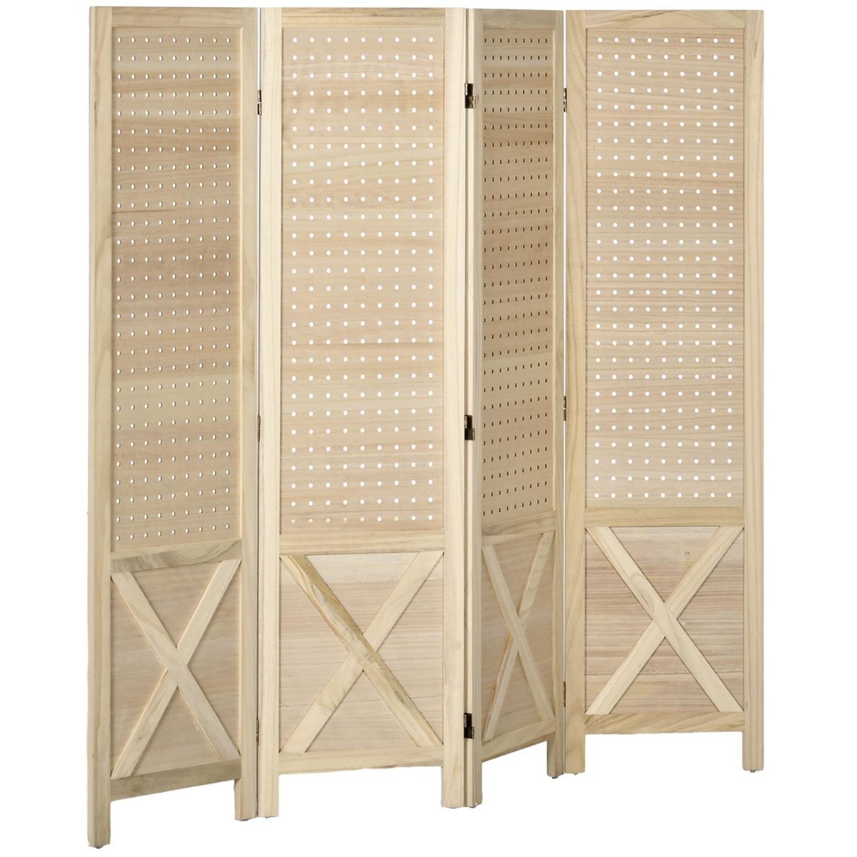 HOMCOM Paravent intérieur en bois 4 panneaux 152 x 144,5 cm pliable bois naturel